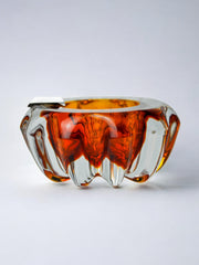 Orange Sommerso ashtray by Seguso, Murano glass & silver support, Italy, 1970