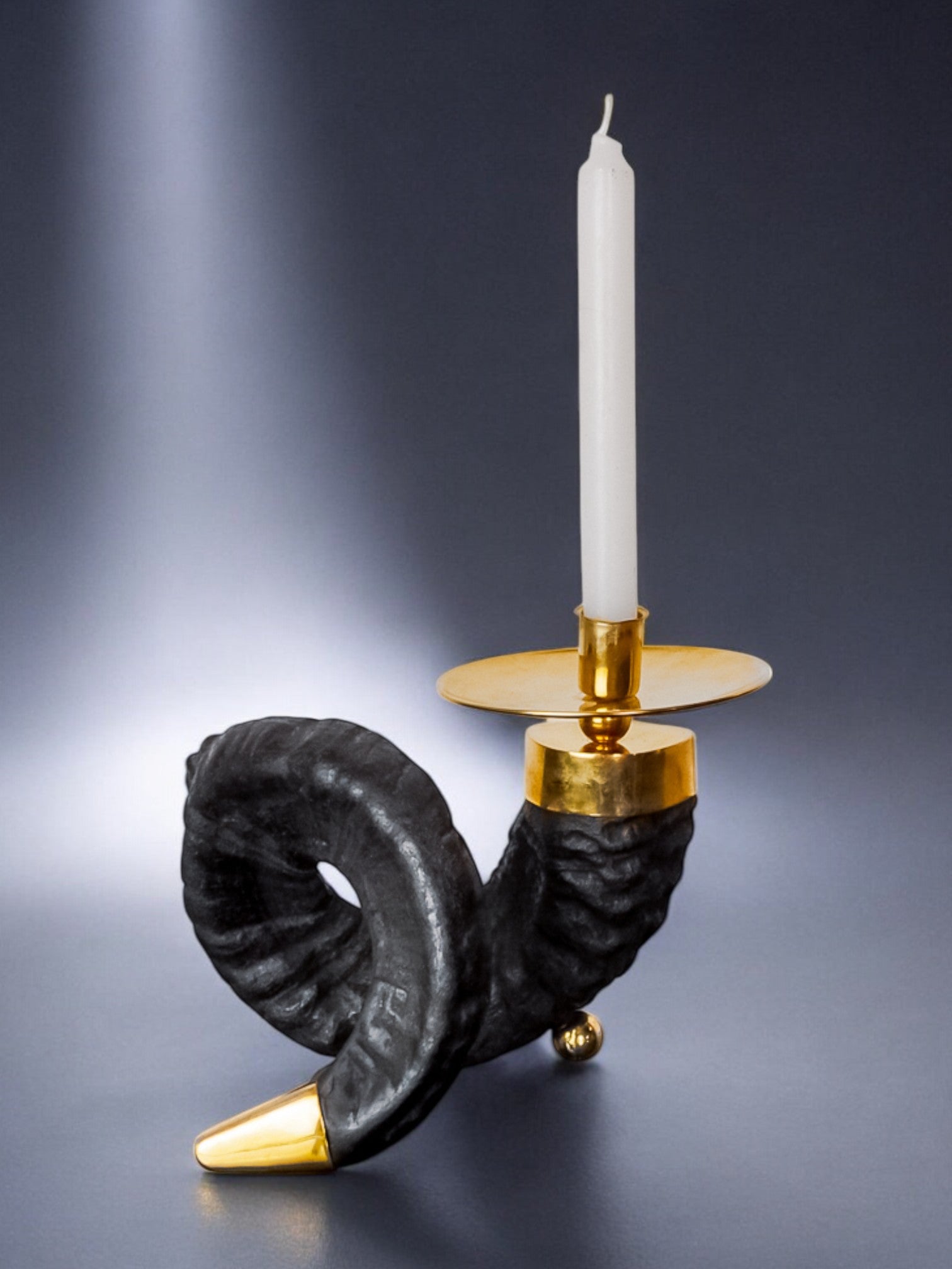 Twisted Horn Candleholder Gabriella Crespi,  resin and brass Italy, Circa 1970s