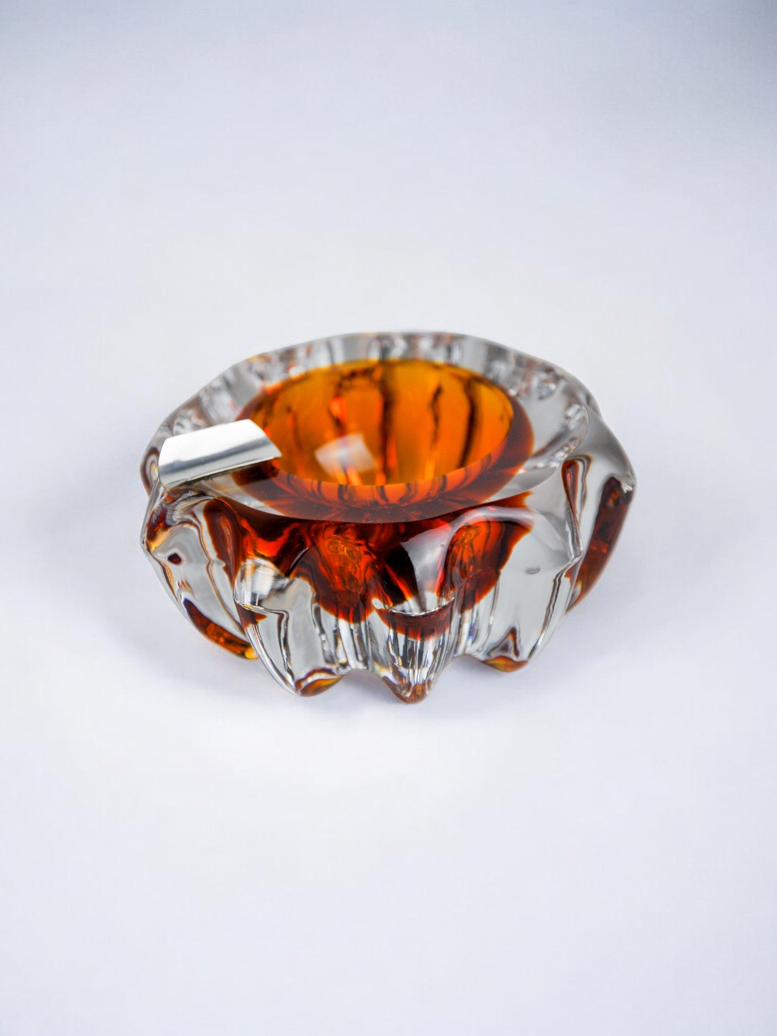 Orange Sommerso ashtray by Seguso, Murano glass & silver support, Italy, 1970