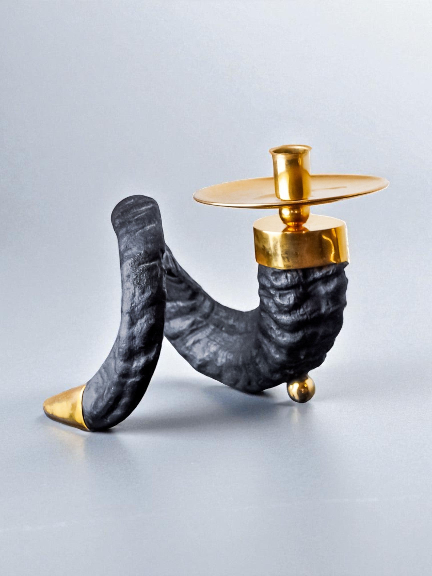Twisted Horn Candleholder Gabriella Crespi,  resin and brass Italy, Circa 1970s