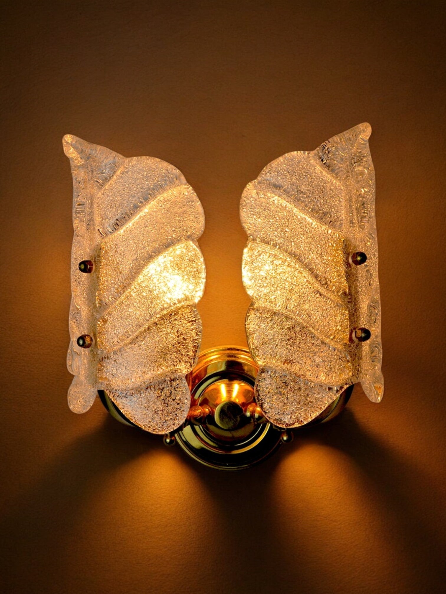 Carl Fagerlund flower wall lamp with frozen Murano glass, Italy 1970