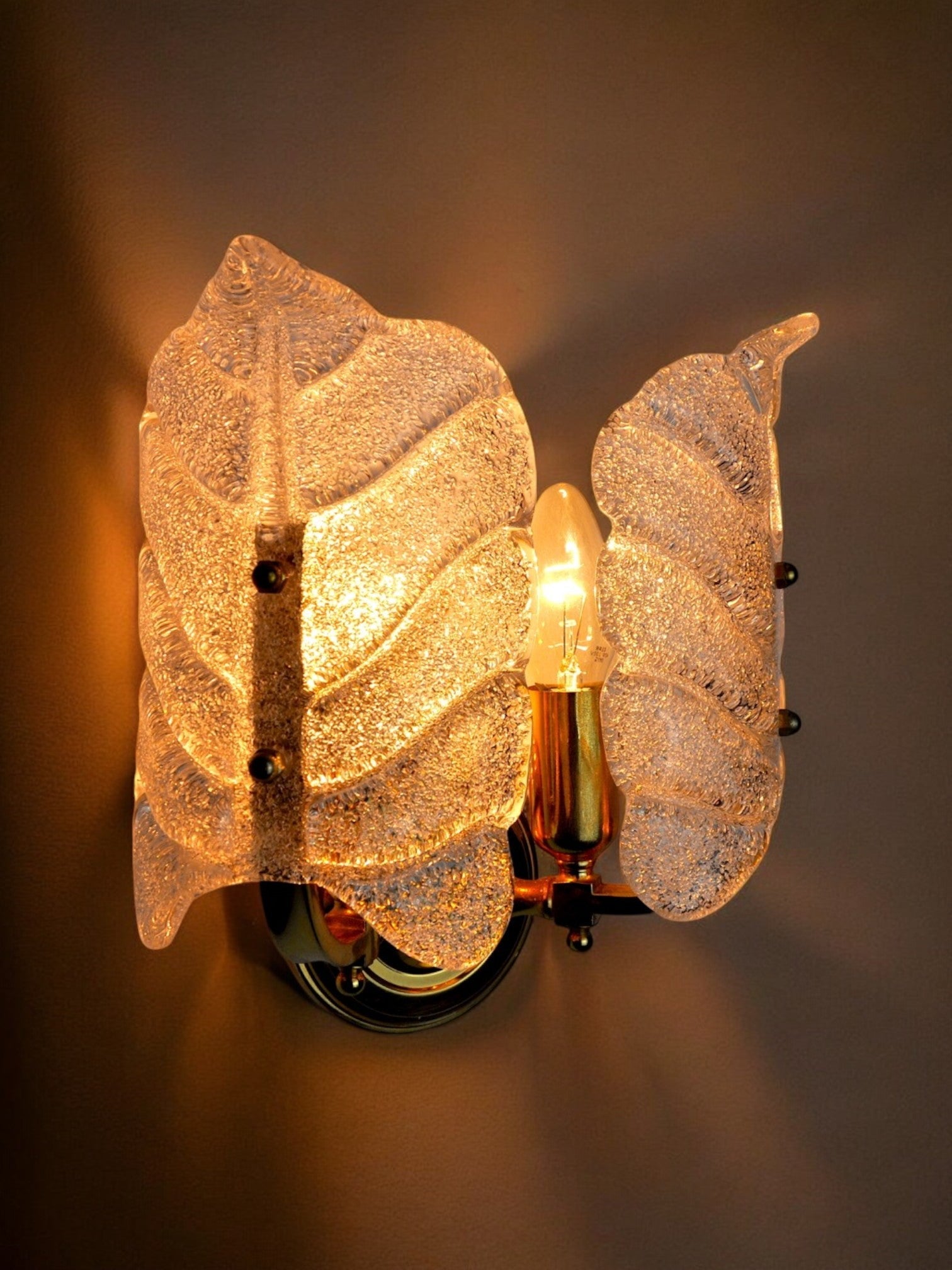 Carl Fagerlund flower wall lamp with frozen Murano glass, Italy 1970