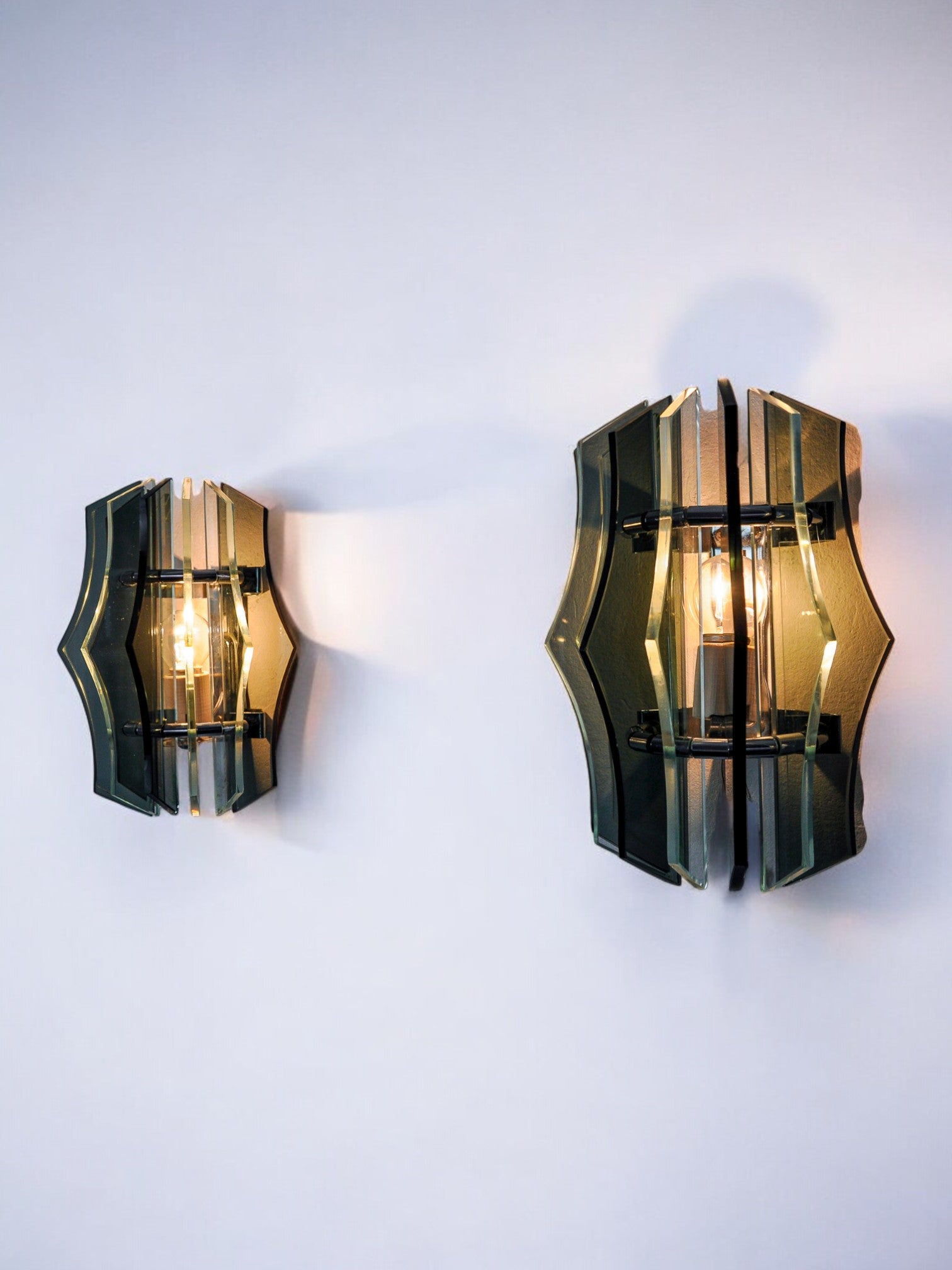 Pair of Veca wall lights, green murano glass, Italy 1970