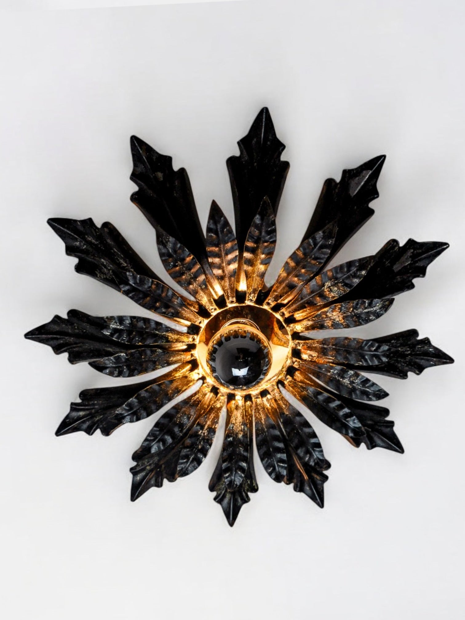 Midcentury Sunburst Floral Flush Mount Light Fixture, Spain, 1960's