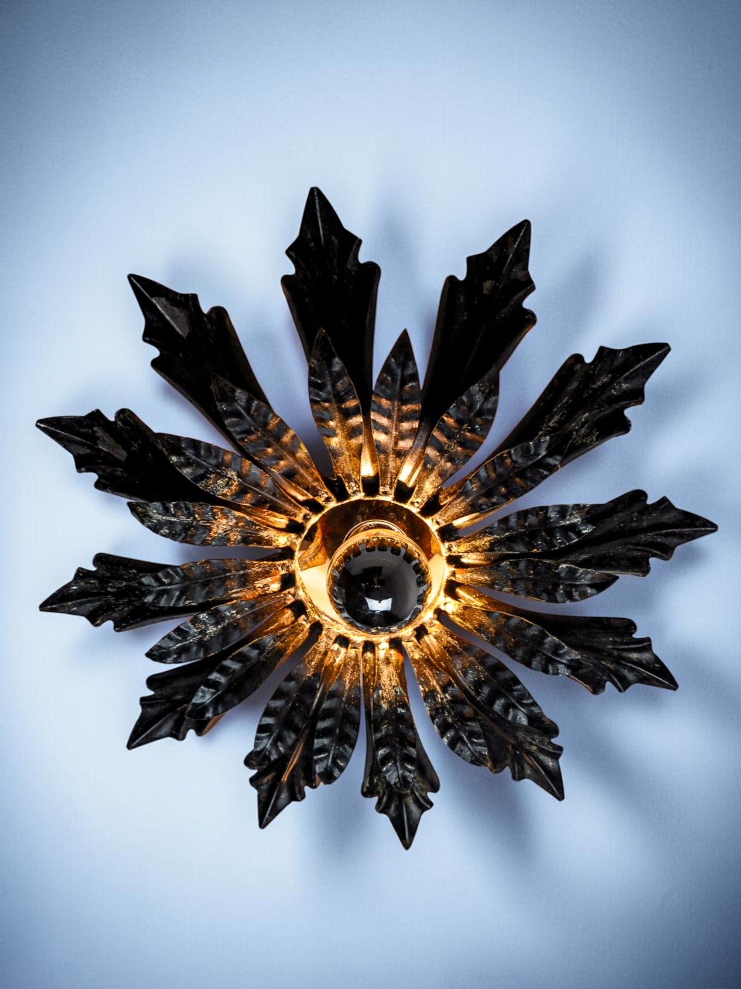 Midcentury Sunburst Floral Flush Mount Light Fixture, Spain, 1960's