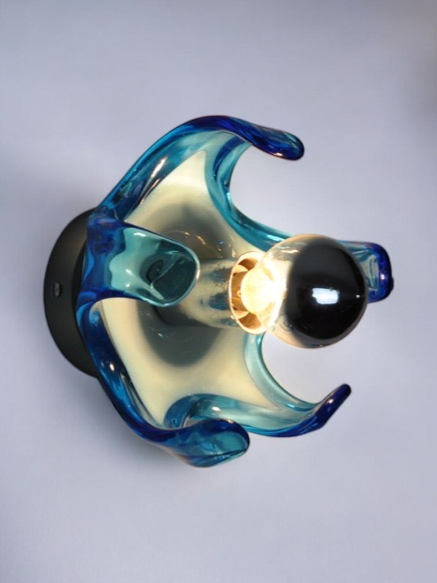 Pair of Mazzega Murano wall lights, blue two-tone glass, Italy, 1970