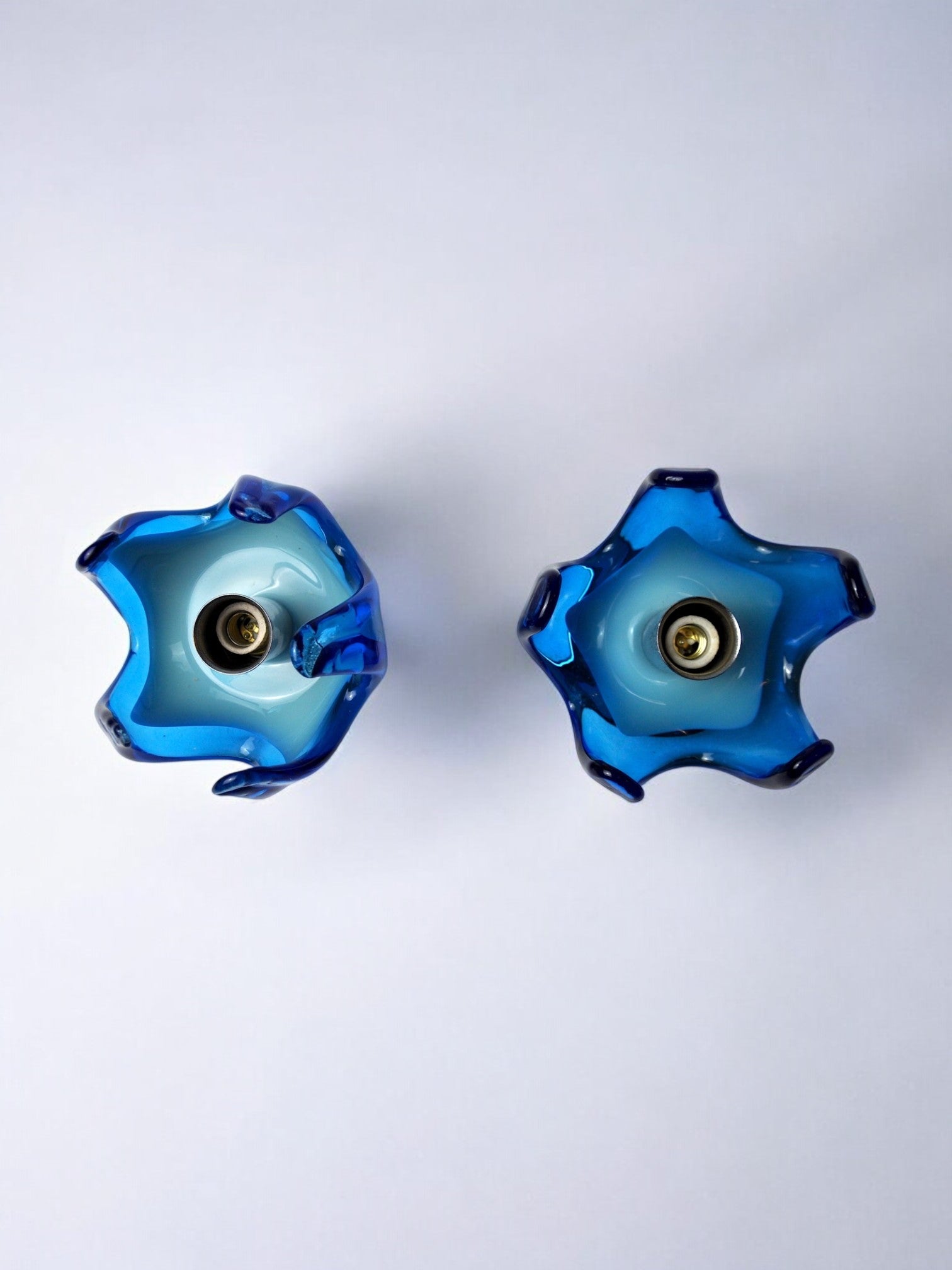 Pair of Mazzega Murano wall lights, blue two-tone glass, Italy, 1970