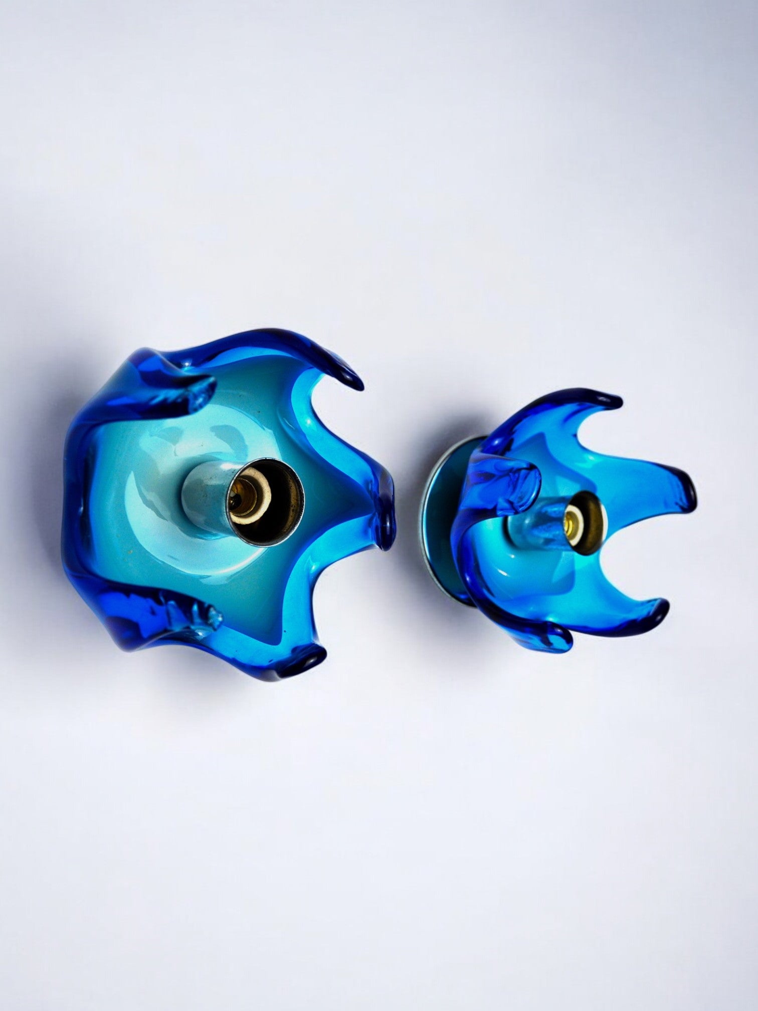 Pair of Mazzega Murano wall lights, blue two-tone glass, Italy, 1970