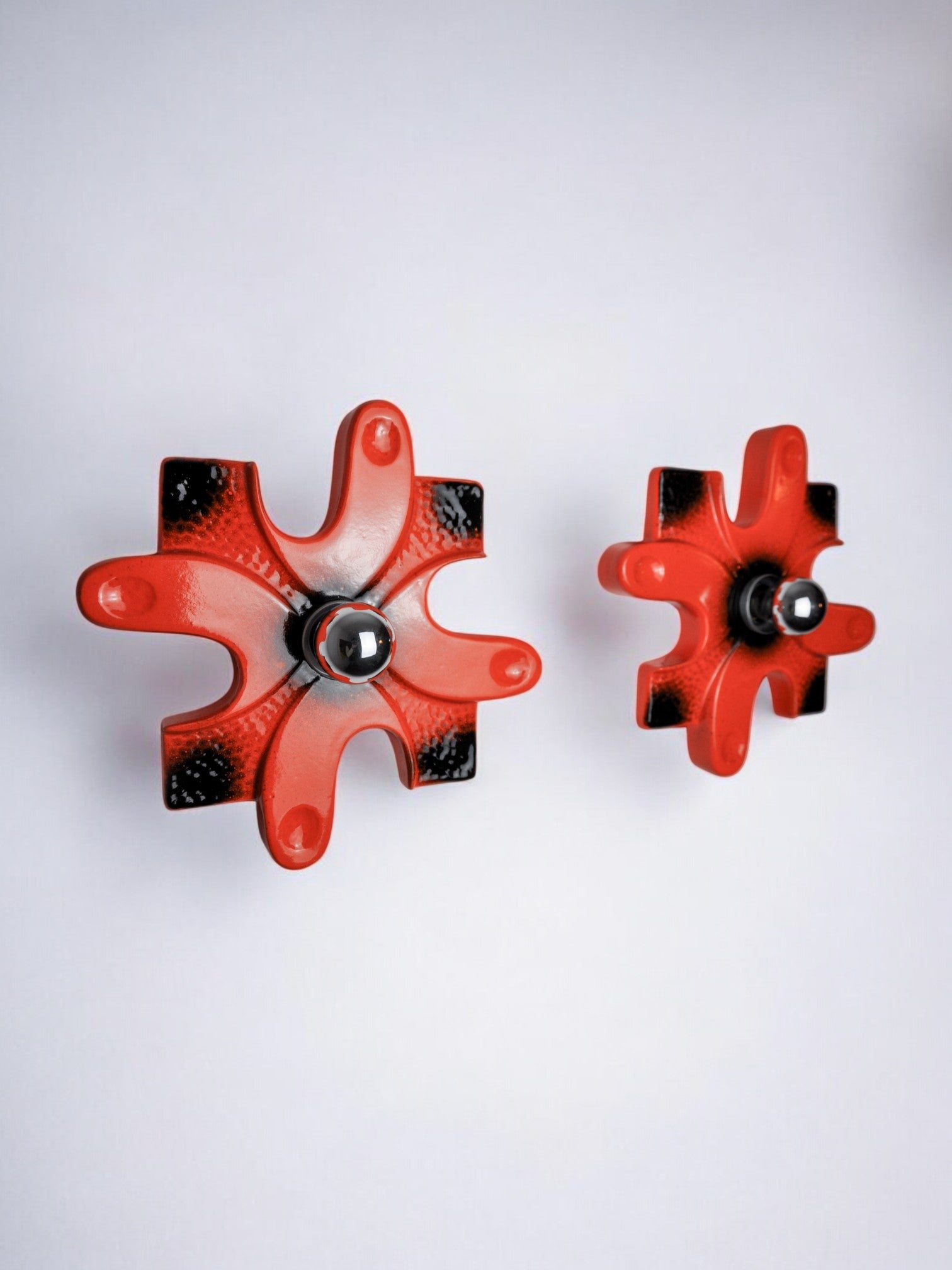 Pair of puzzle sconces by hustadt leuchten red ceramics, germany, 1960