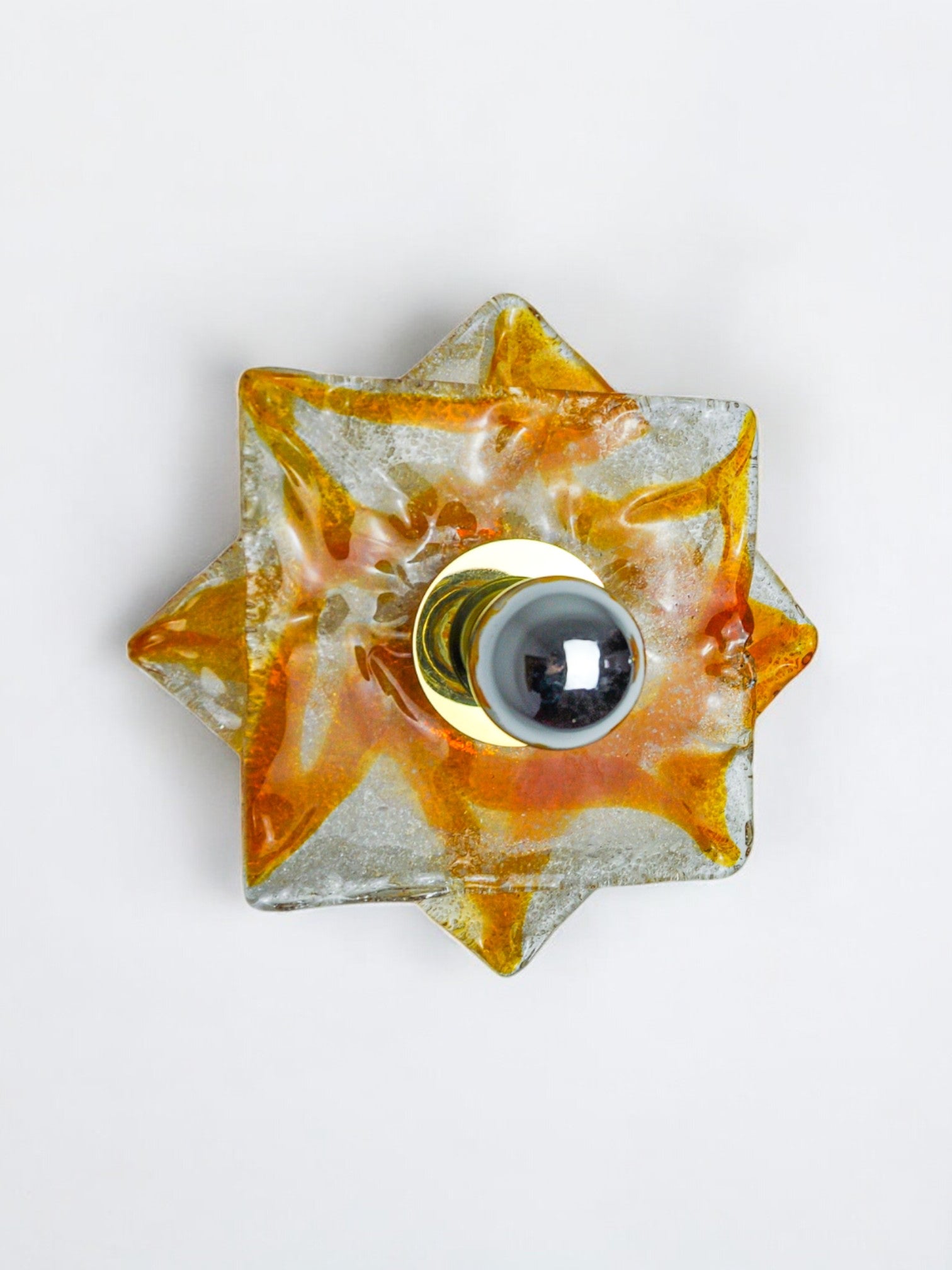 Pair of Murano Mazzega wall lights, orange frosted glass, Italy, 1970