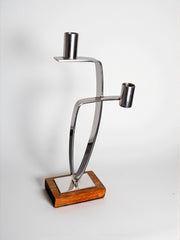 Candlestick in stainless steel and rosewood, 2 flames, Denmark, 1970's