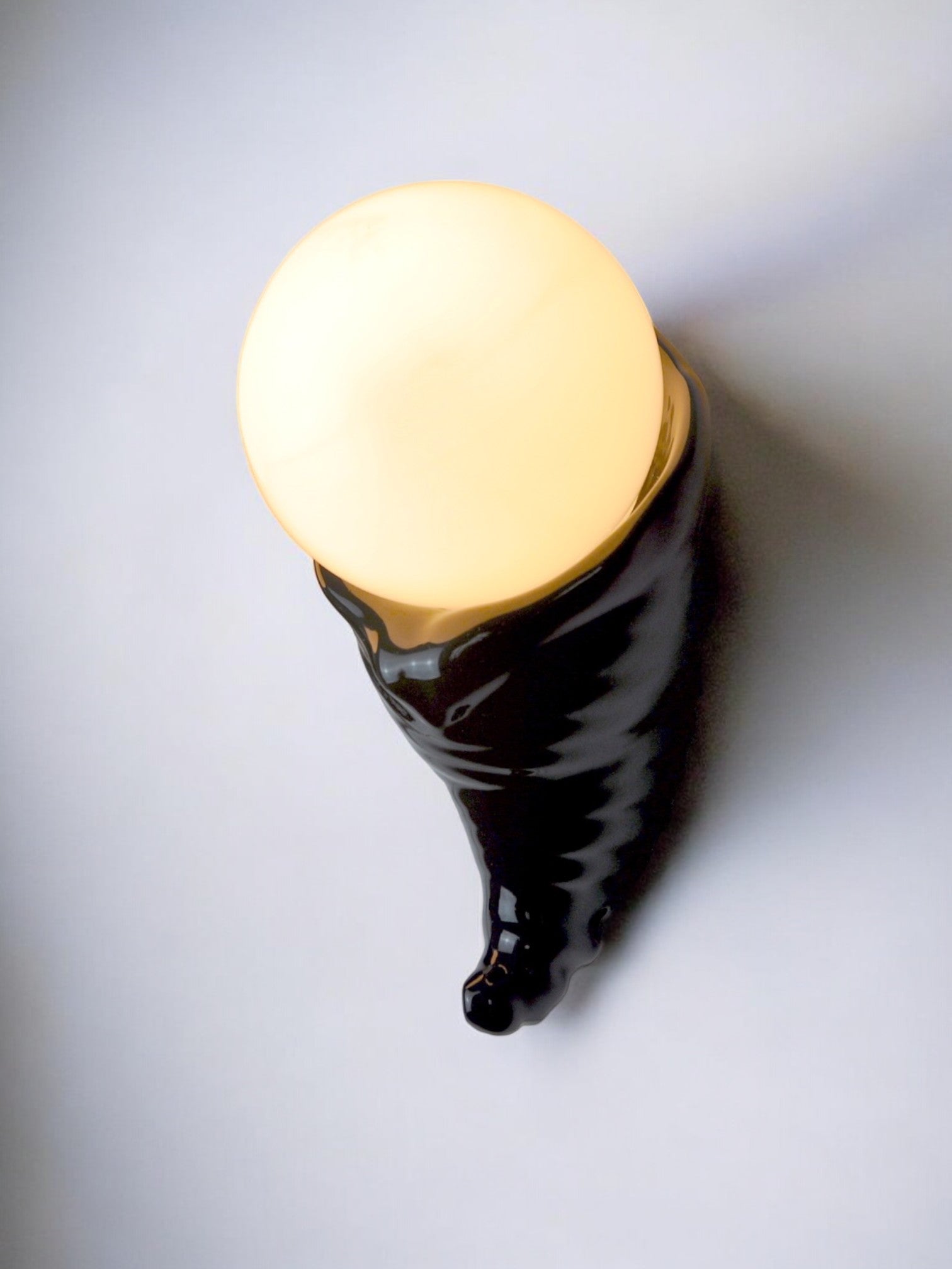 Black Ceramic & White Opaline Wall Sconce, France, 1980s