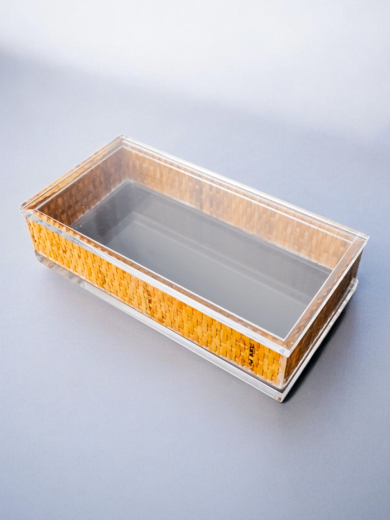 Lucite and Rattan vanity boxe, Christian Dior Style, Italy 1970s