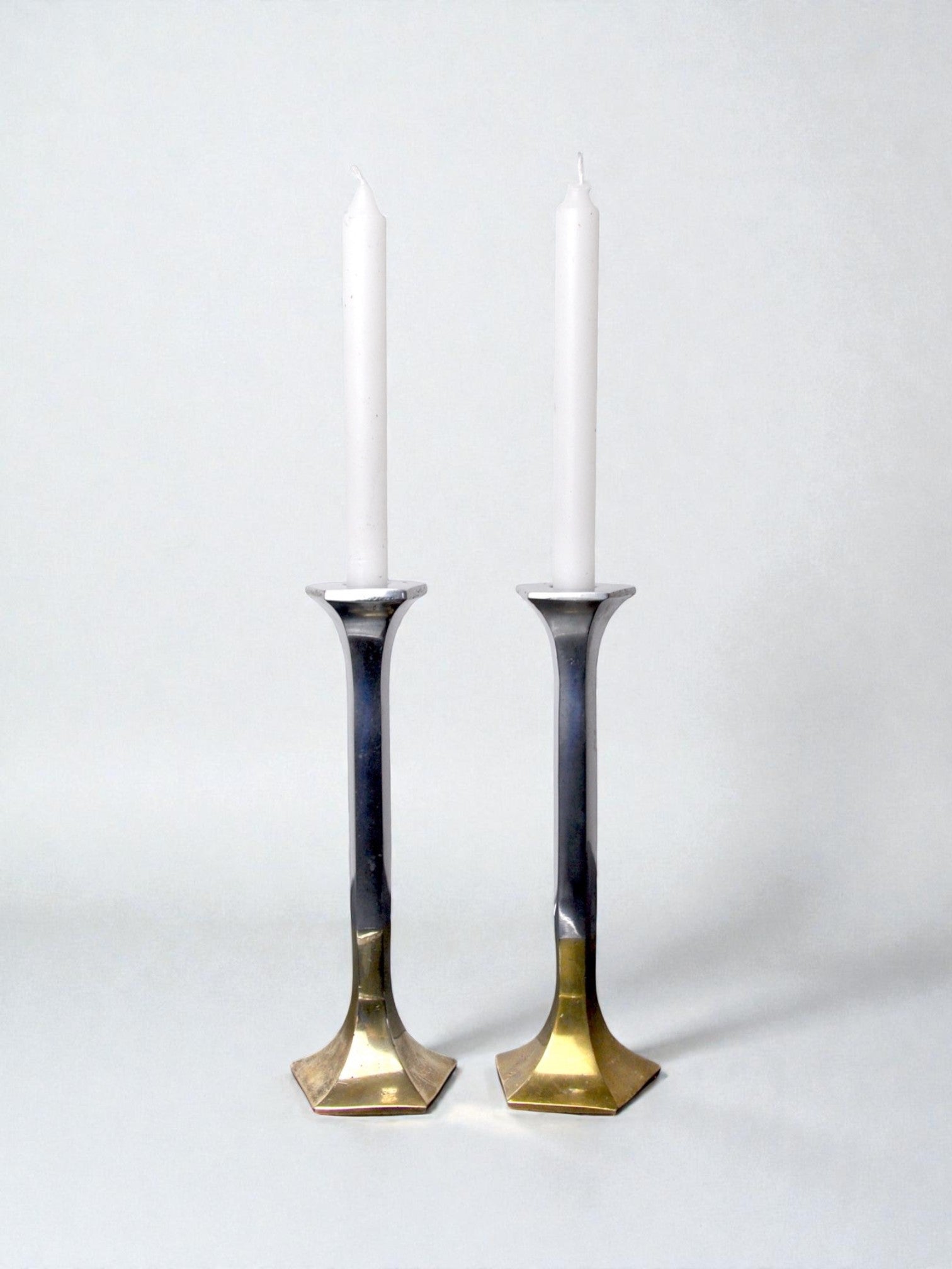 Pair of brutalist candlesticks by david marshall, 1980, spain