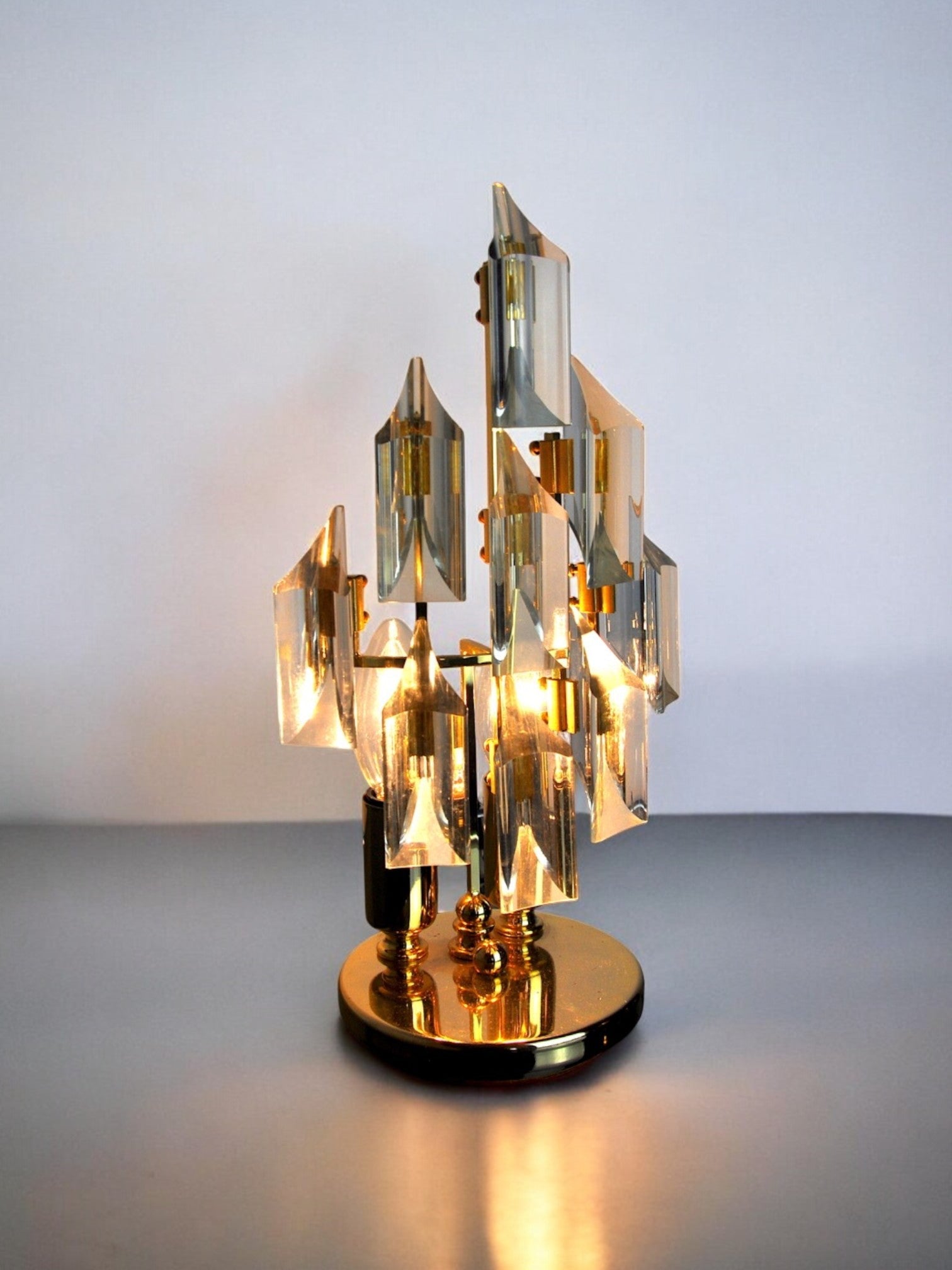 Lamp by Oscar Torlasco for Stilkronen, cut Murano glass, Italy, 1970