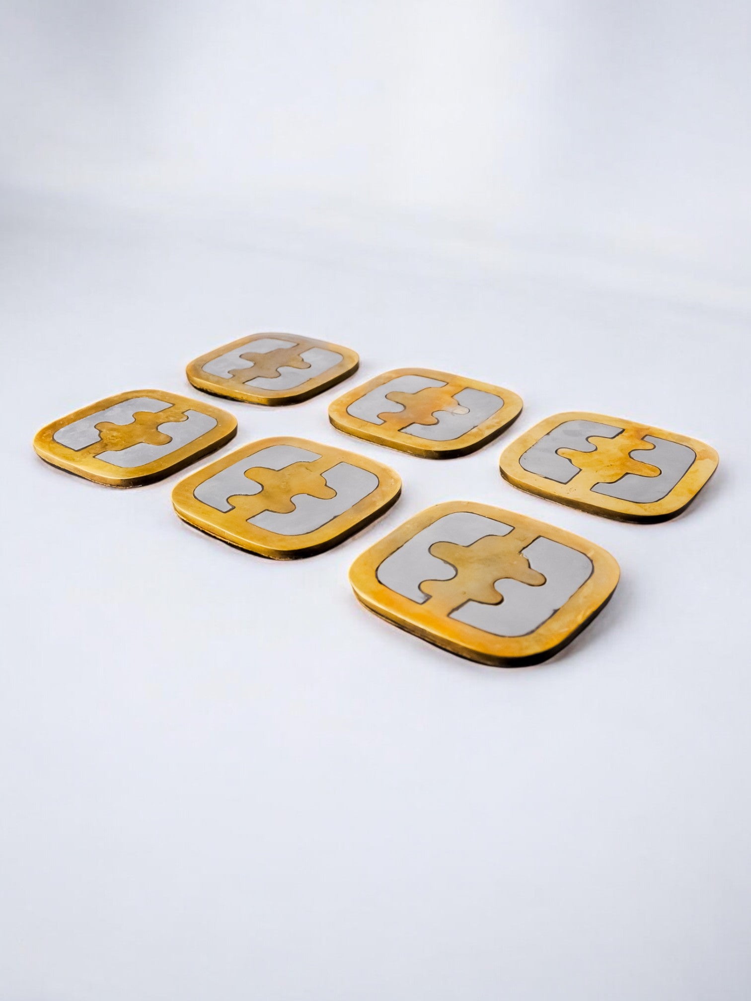 Set of 6 Brutalist Coasters by David Marshall, Spain, 1970's