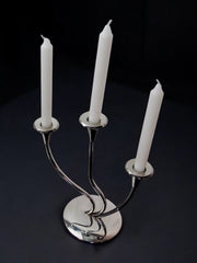 Art deco candlestick in stainless steel 3 flames, Spain, 1970