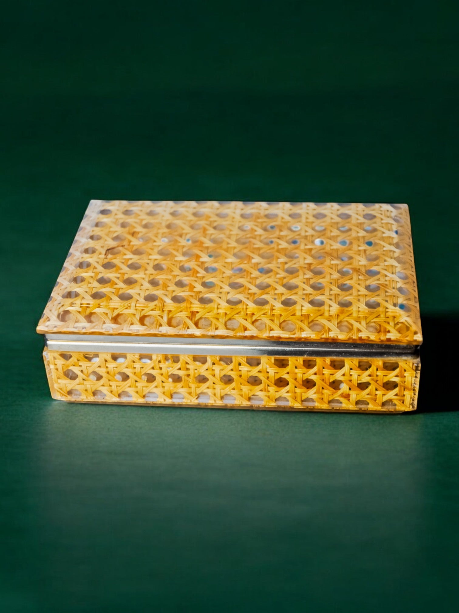 Lucite & Rattan vanity Box,Christian Dior Style, Circa 1970's