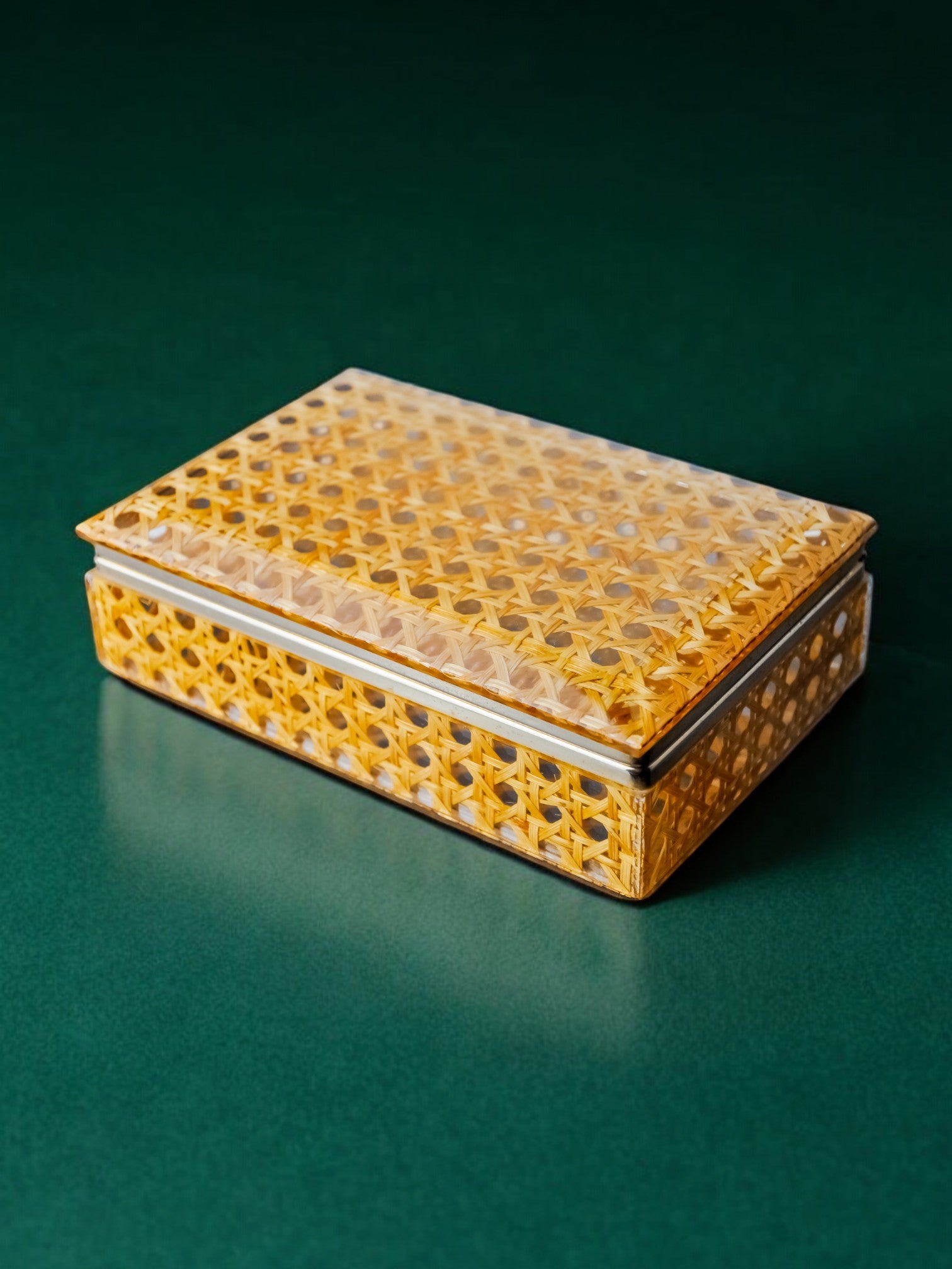 Lucite & Rattan vanity Box,Christian Dior Style, Circa 1970's