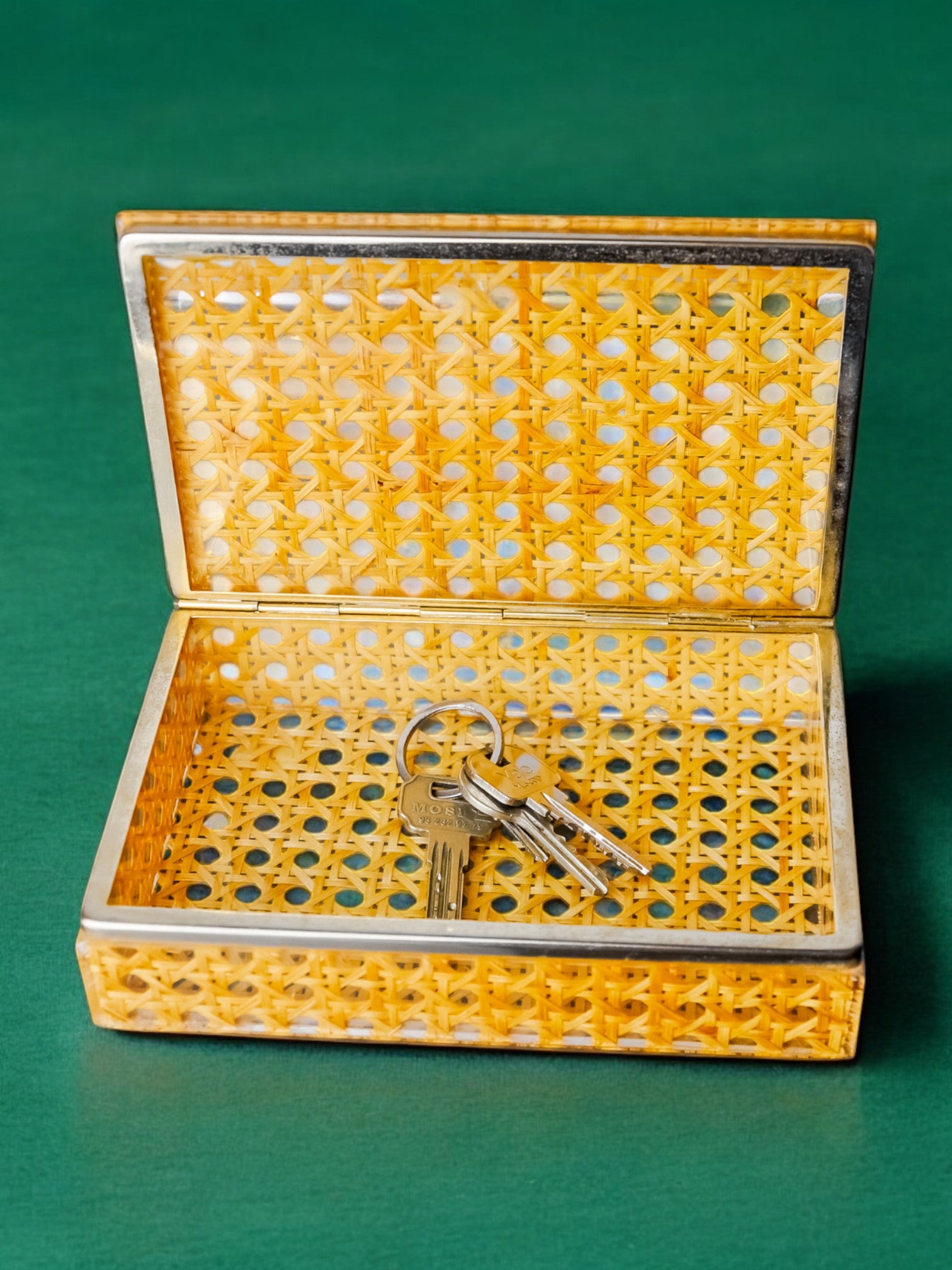 Lucite & Rattan vanity Box,Christian Dior Style, Circa 1970's