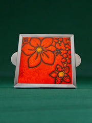 Space age Floral red ceramic trivet, spain, 1970's