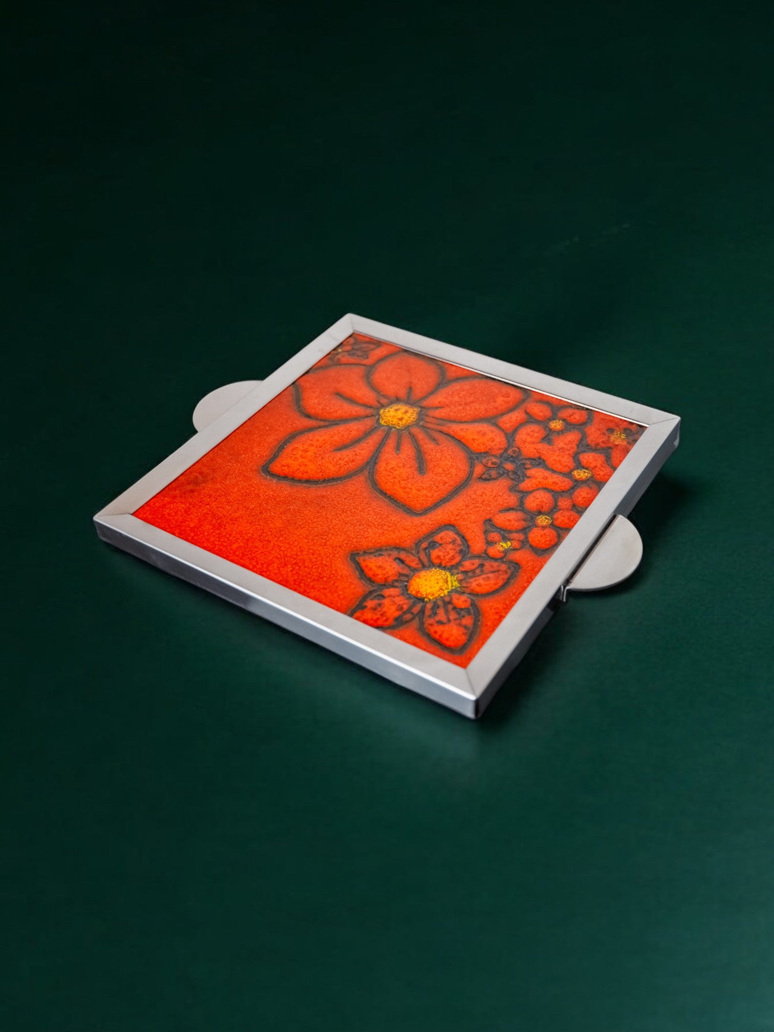 Space age Floral red ceramic trivet, spain, 1970's