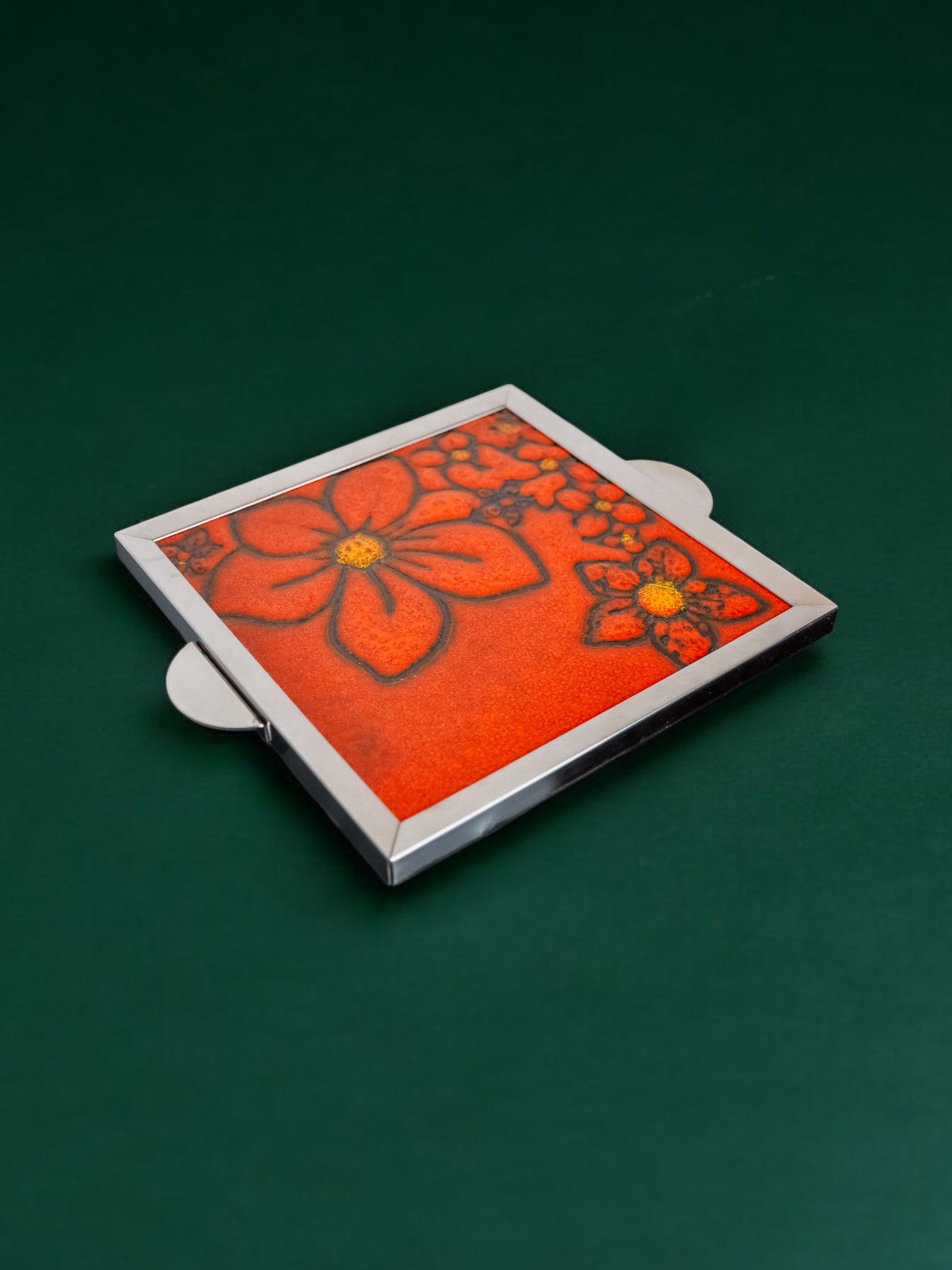 Space age Floral red ceramic trivet, spain, 1970's