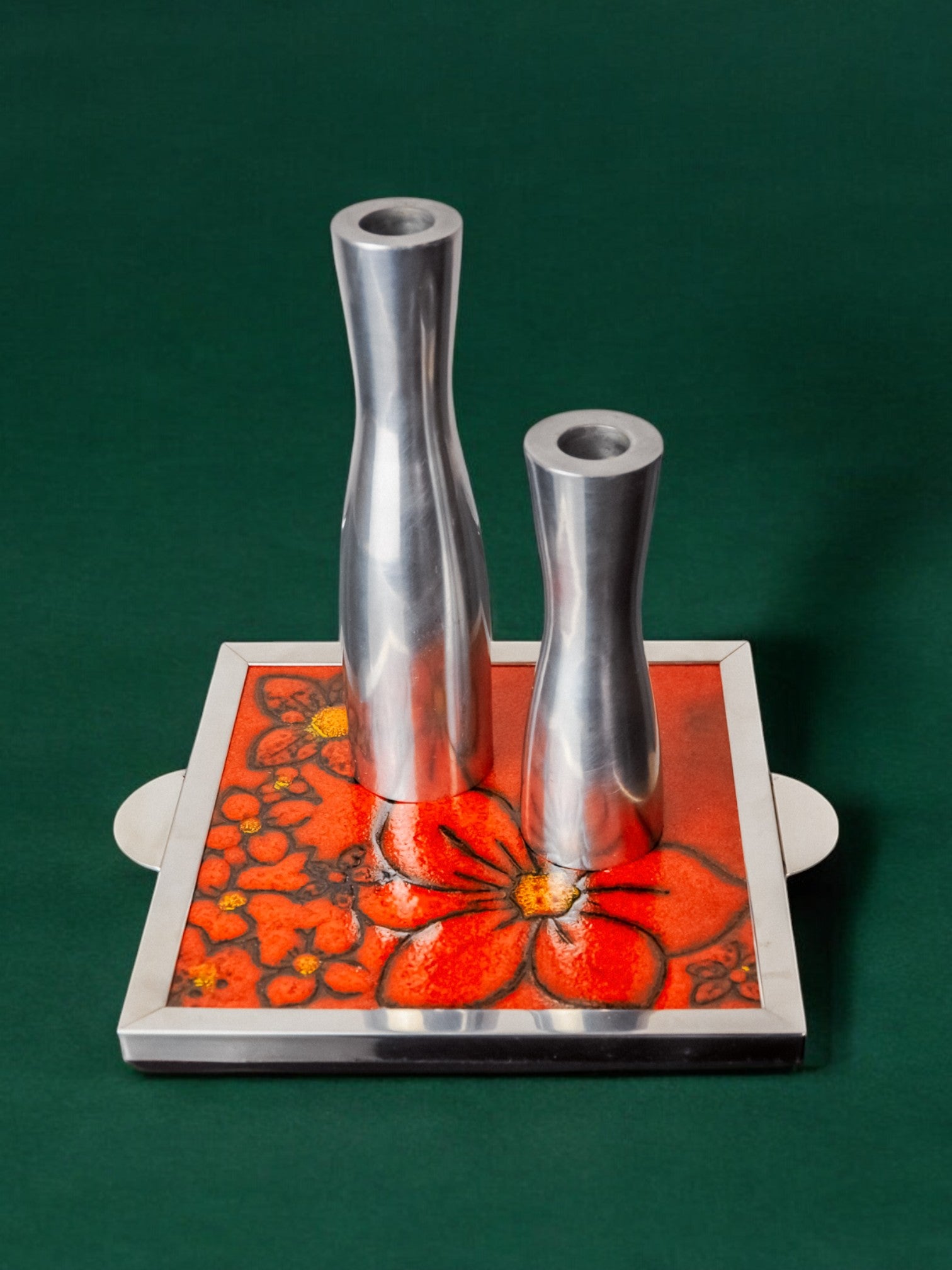 Space age Floral red ceramic trivet, spain, 1970's