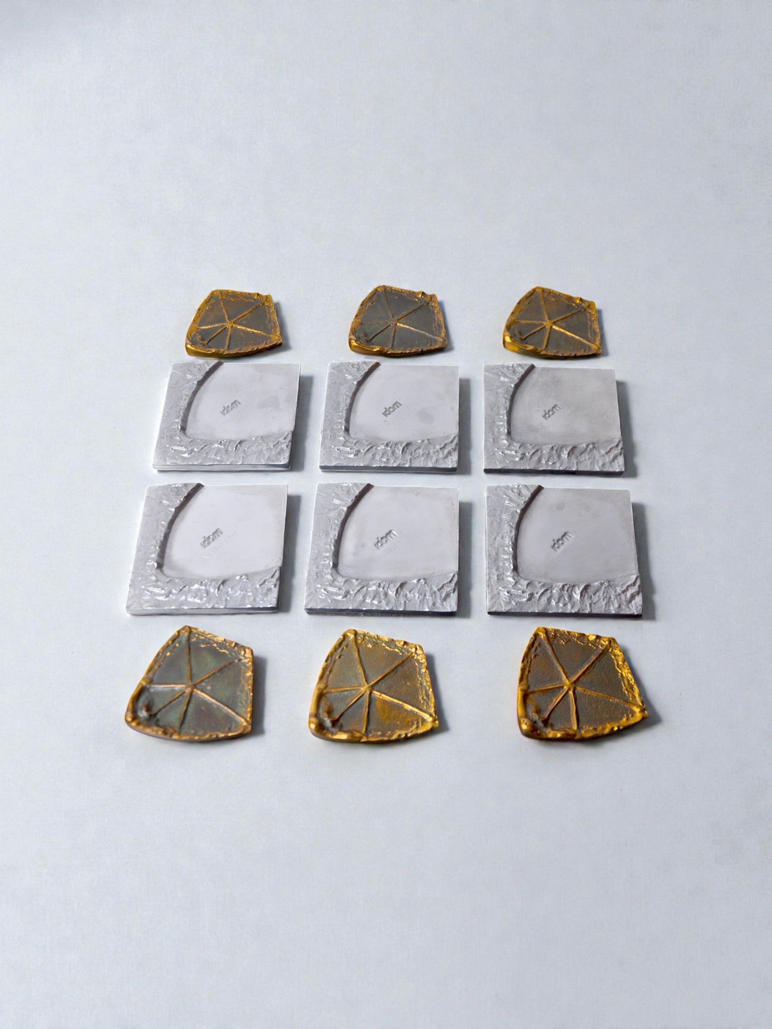 Set of 6 brutalist coasters by Art3, bronze & aluminium, 1970