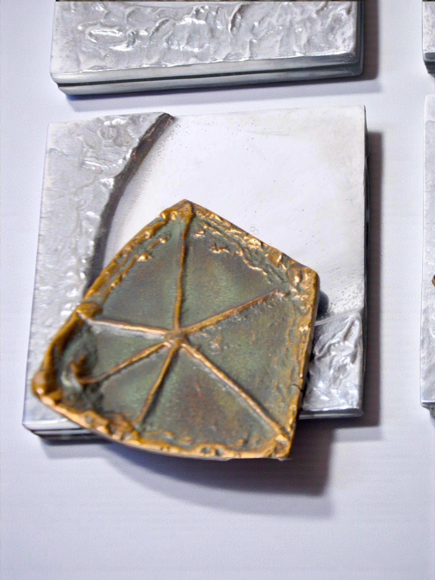 Set of 6 brutalist coasters by Art3, bronze & aluminium, 1970