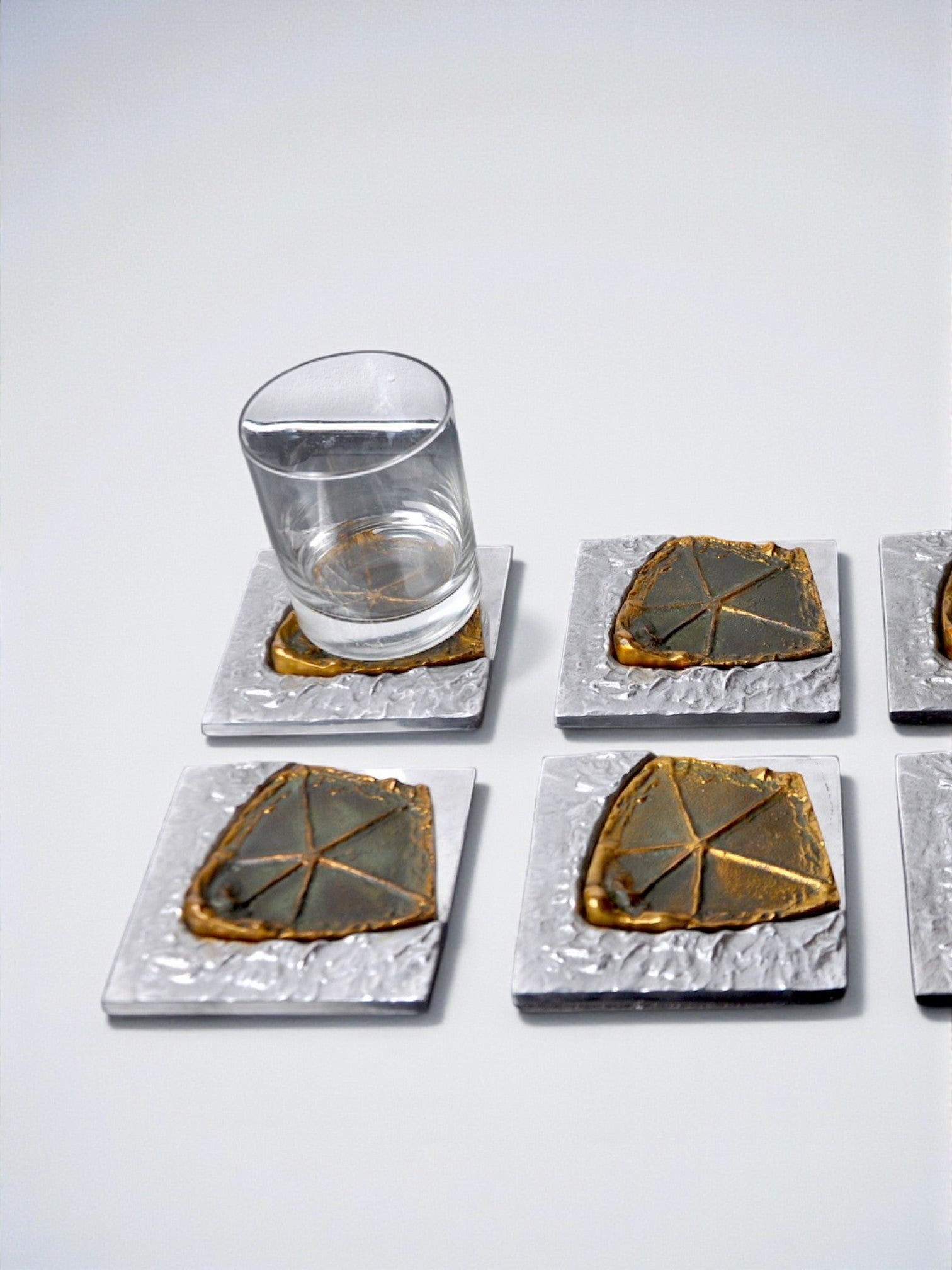 Set of 6 brutalist coasters by Art3, bronze & aluminium, 1970