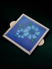 Space age floral blue ceramic trivet, spain, 1970's