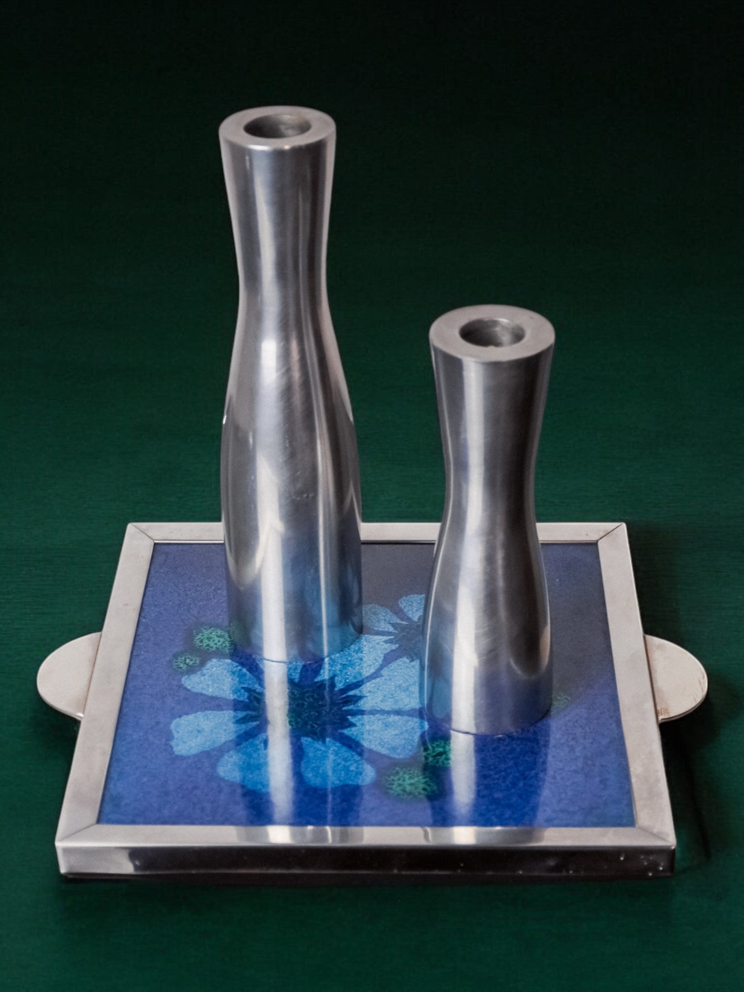 Space age floral blue ceramic trivet, spain, 1970's