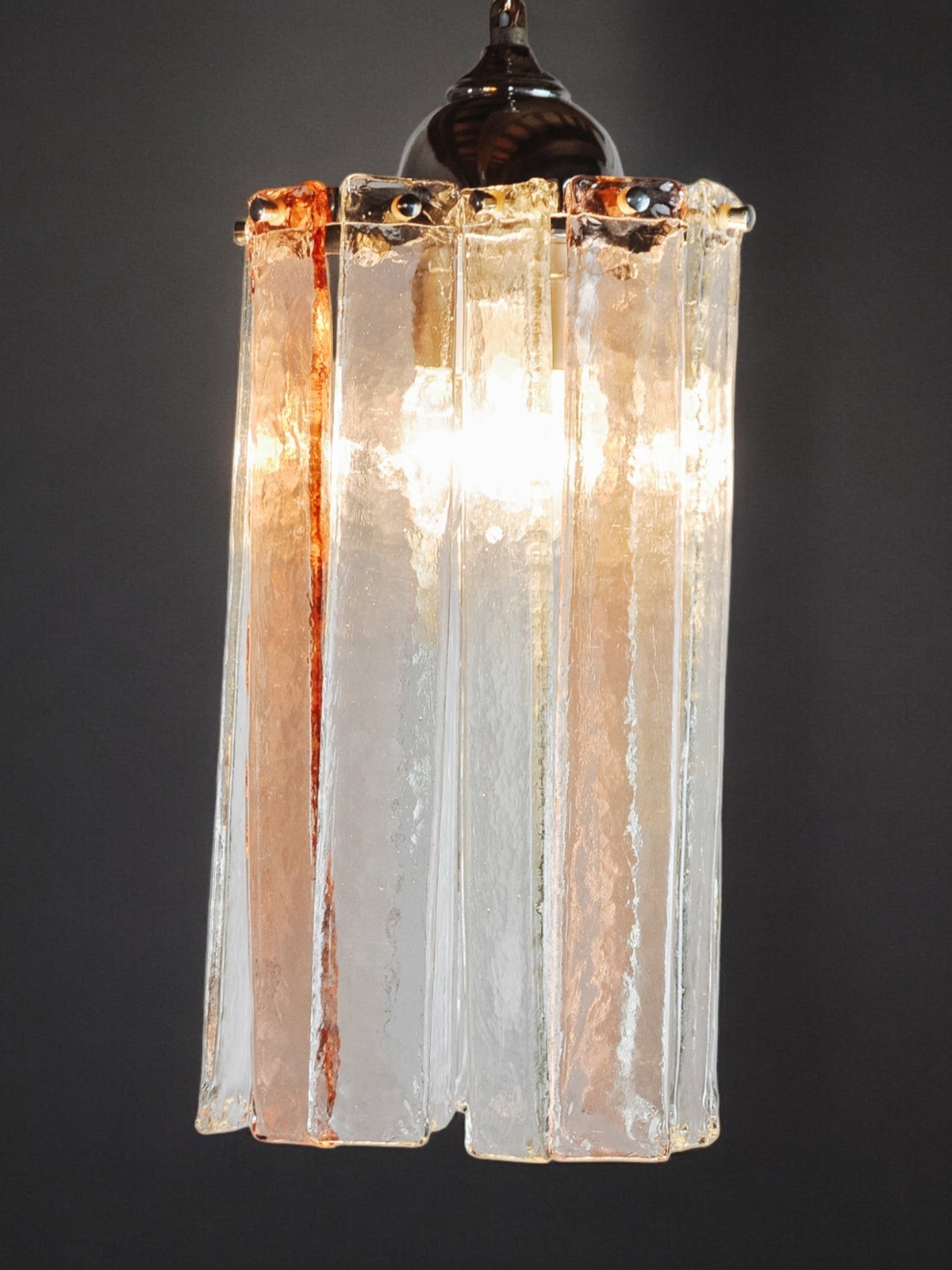 Poliarte chandelier by polished albano, pink and transparent murano glass, italy, 1970