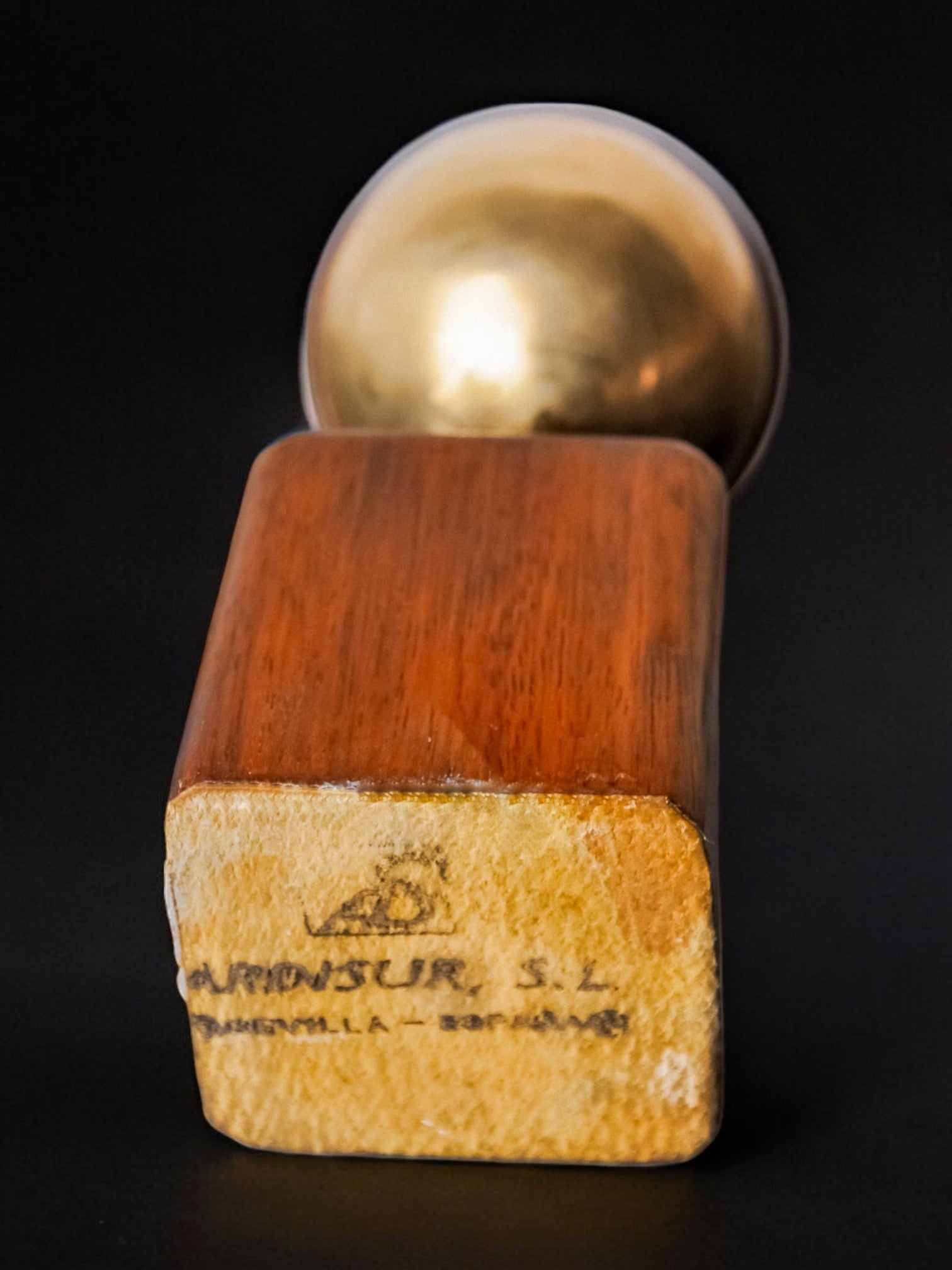 Brutalist sculpture by Ardisur, paperweight, wood and bronze, Spain 1970