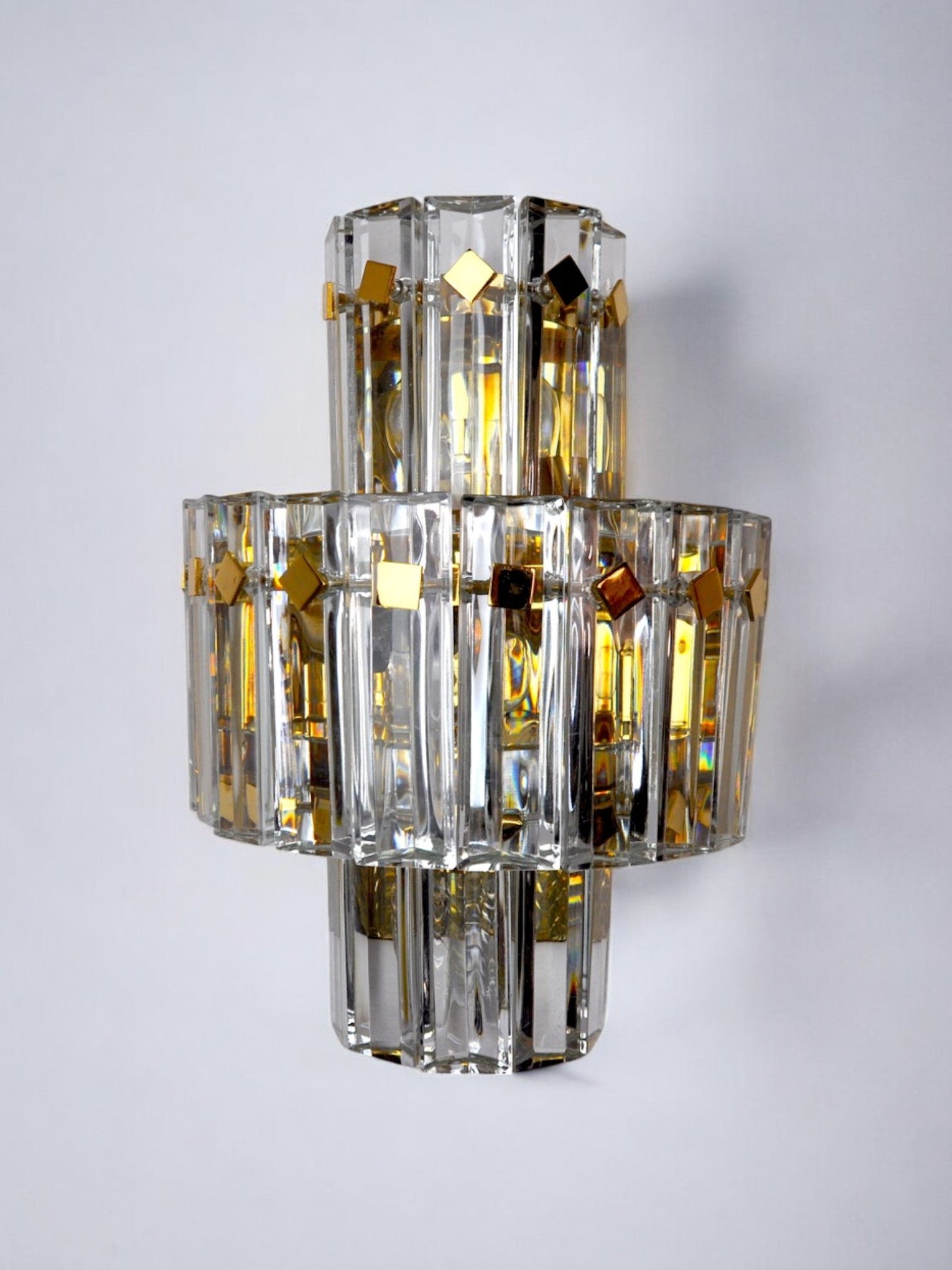 Kinkeldey wall lamp, cut crystals, 3 levels, Germany, 1970