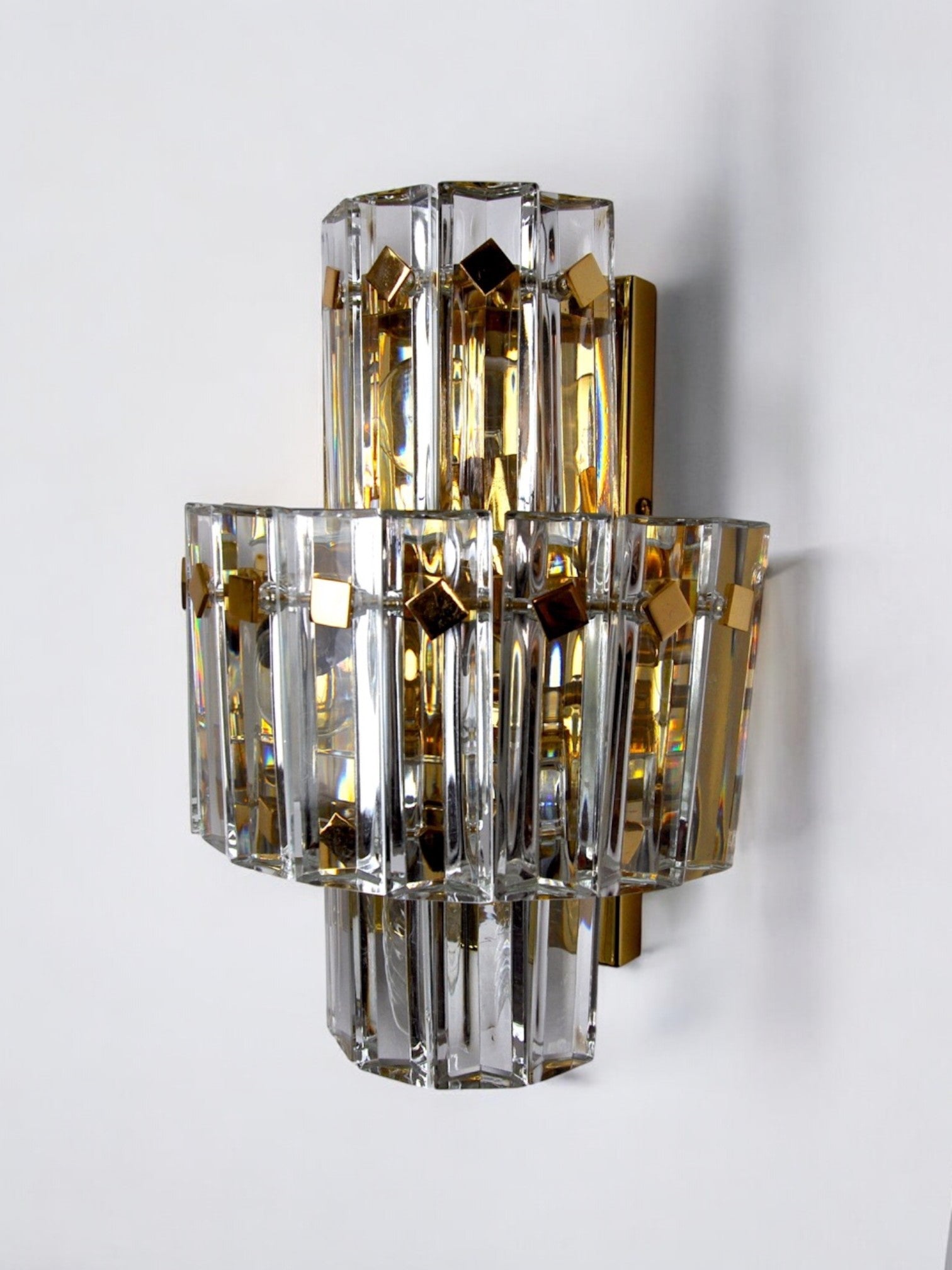 Kinkeldey wall lamp, cut crystals, 3 levels, Germany, 1970