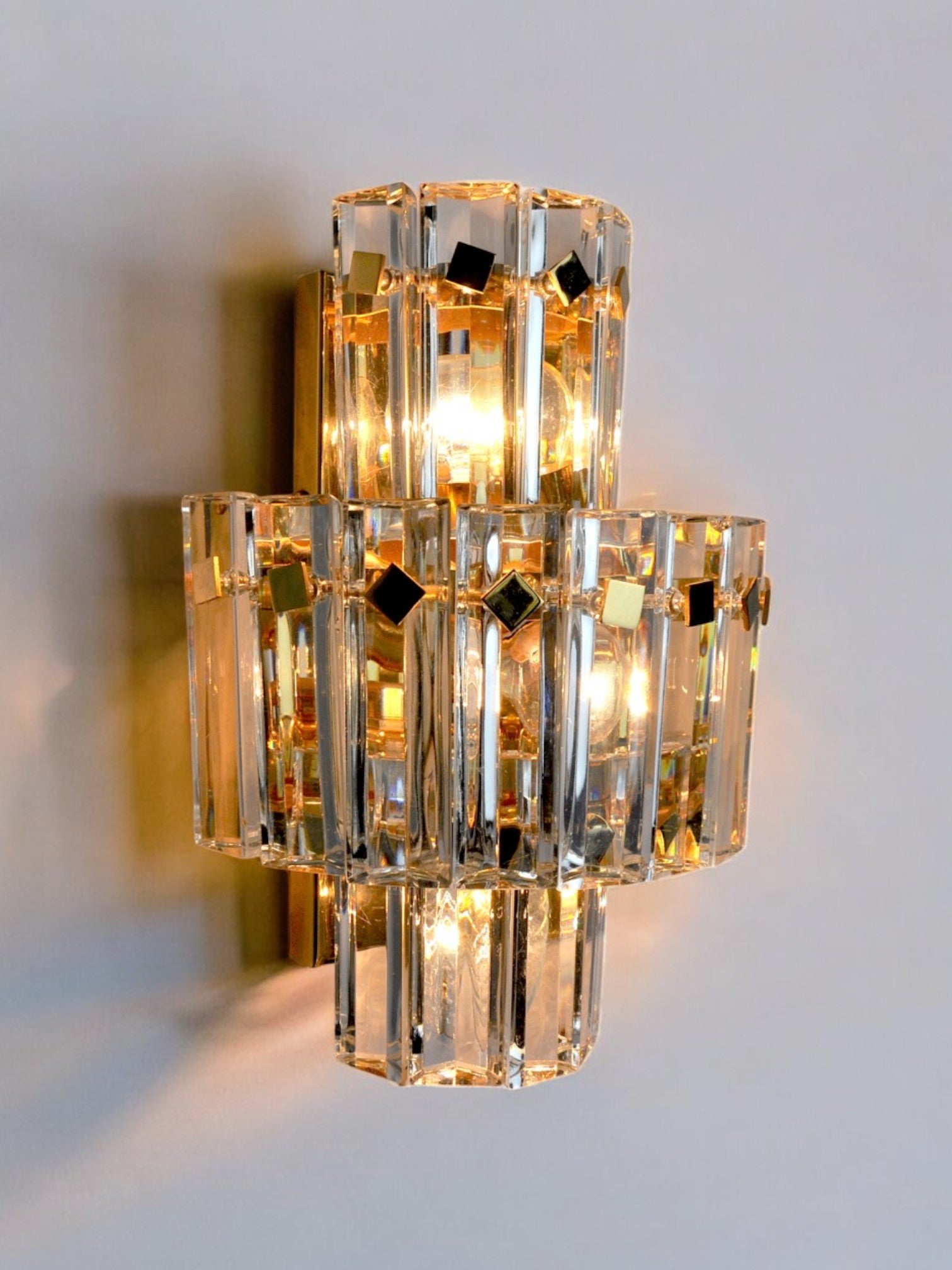 Kinkeldey wall lamp, cut crystals, 3 levels, Germany, 1970