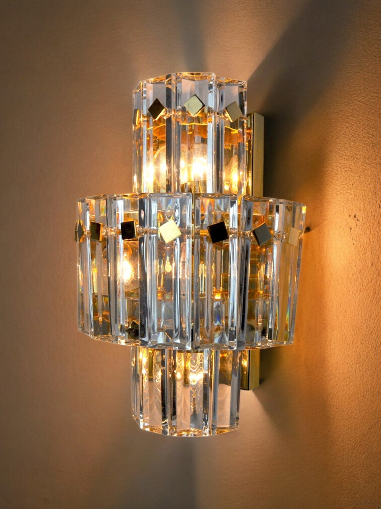 Kinkeldey wall lamp, cut crystals, 3 levels, Germany, 1970