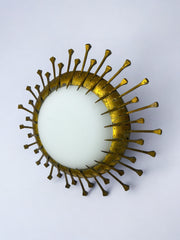 Brutalist sun lamp, opaline and gold leaf, italy, 1960