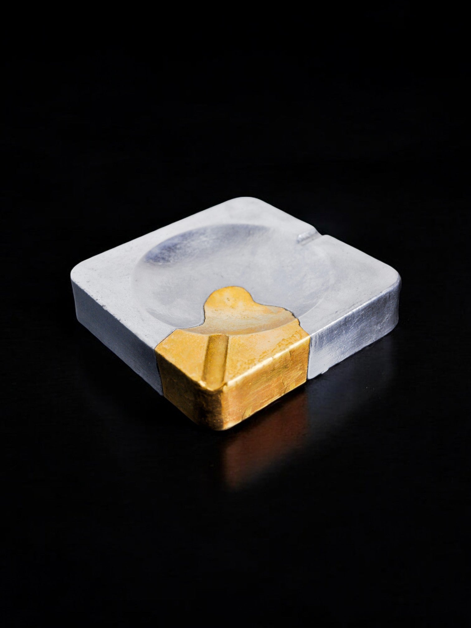 Brutalist ashtray by Art3, brass and aluminum, Spain, 1970
