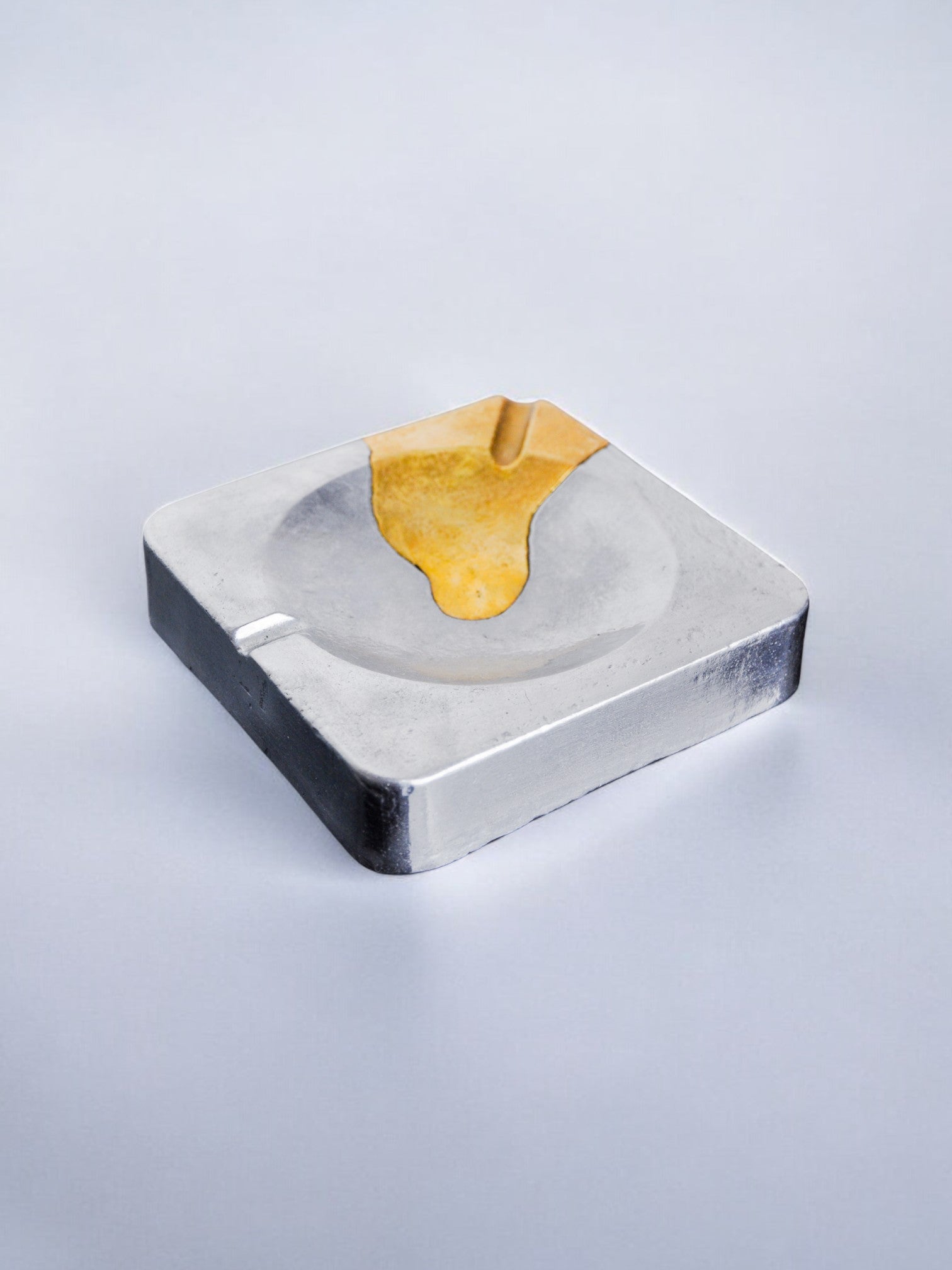 Brutalist ashtray by Art3, brass and aluminum, Spain, 1970