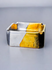 Brutalist ashtray by Léopold, brass and aluminum, Spain, 1970