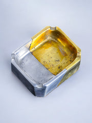 Brutalist ashtray by Léopold, brass and aluminum, Spain, 1970