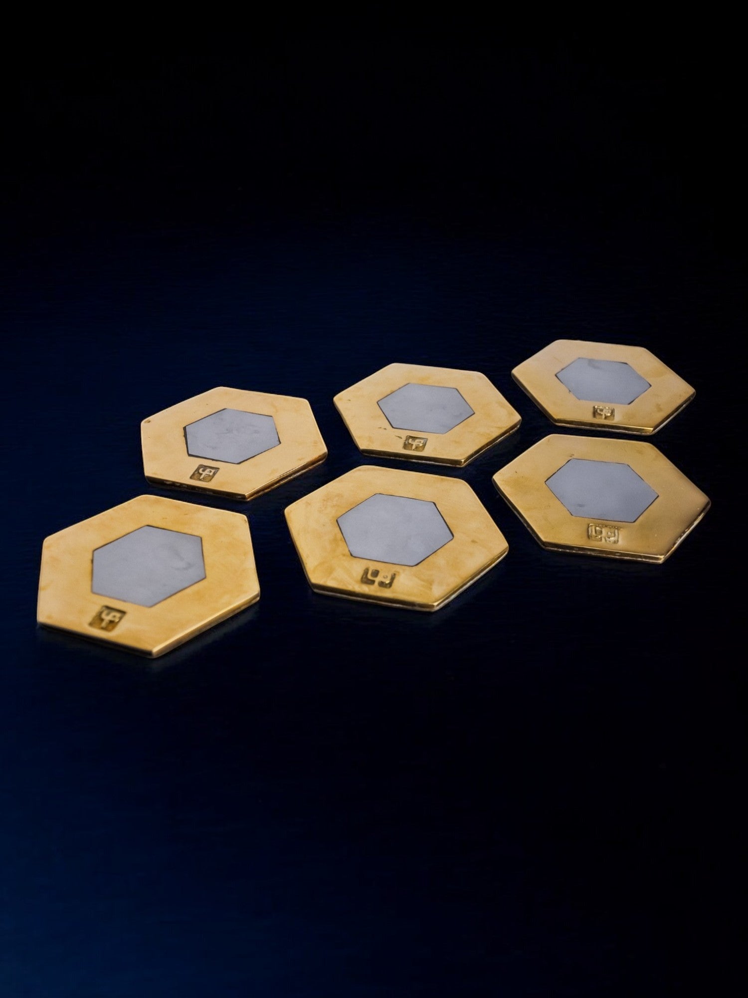 Set of 6 Brutalist Coasters by David Marshall, Spain, 1970