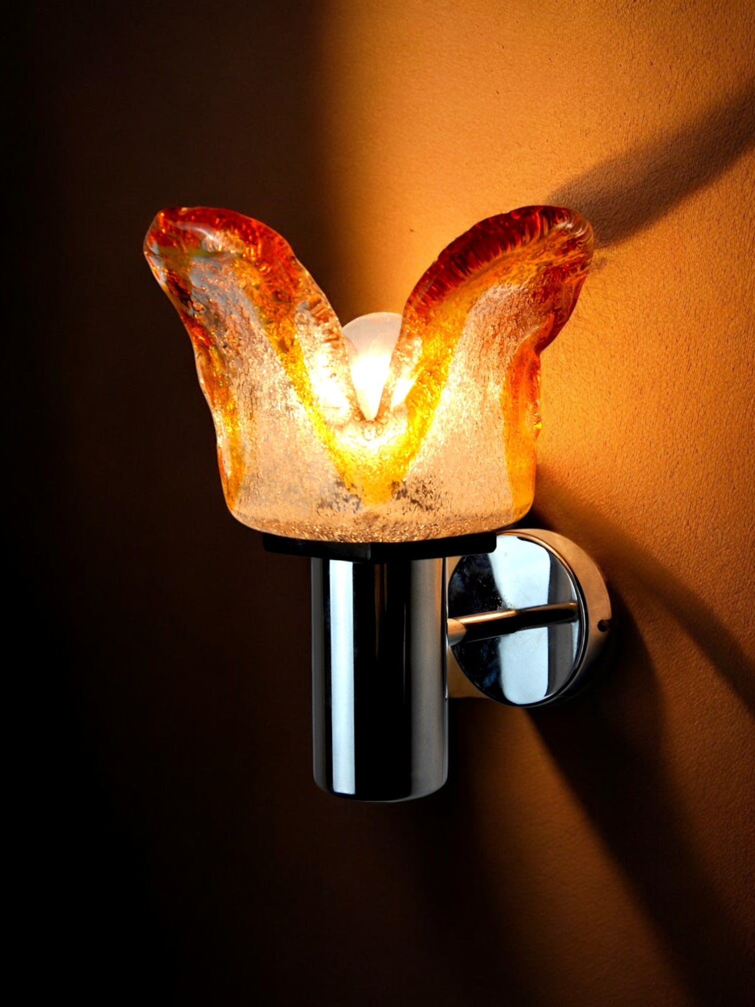 Carlo Nason for Murano mazzega orange sconce, frosted glass, italy, 1960