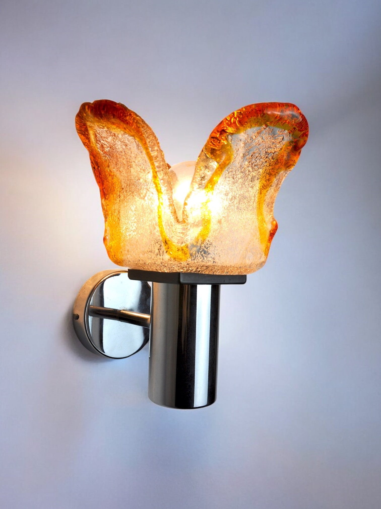 Carlo Nason for Murano mazzega orange sconce, frosted glass, italy, 1960
