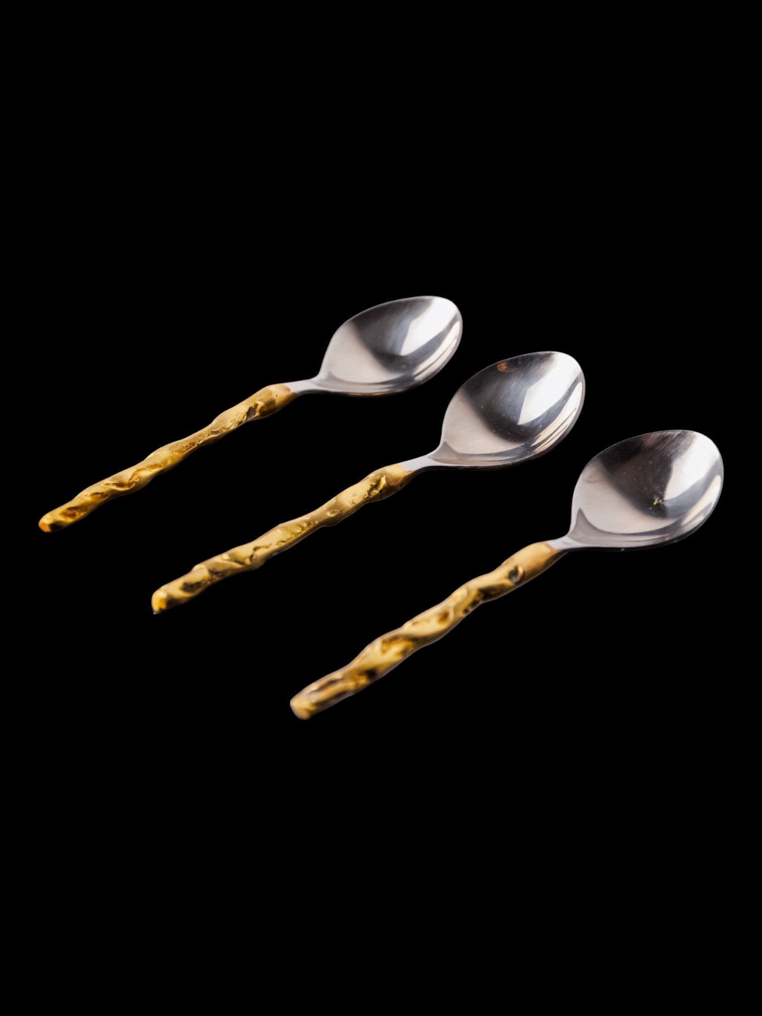Brutalist teaspoon by David Marshall, Set of 3, bronze and aluminum, Spain, 1980