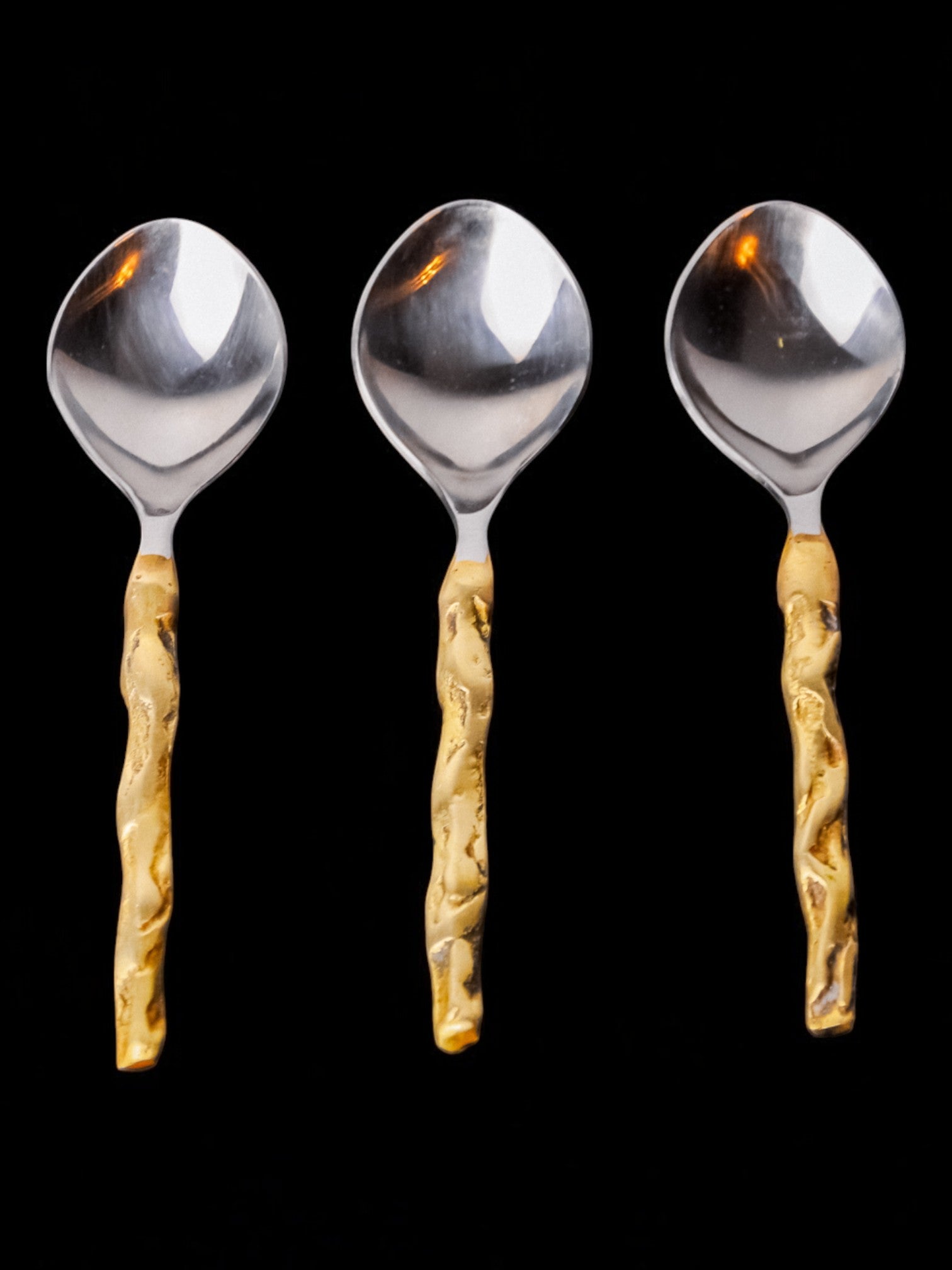 Brutalist teaspoon by David Marshall, Set of 3, bronze and aluminum, Spain, 1980