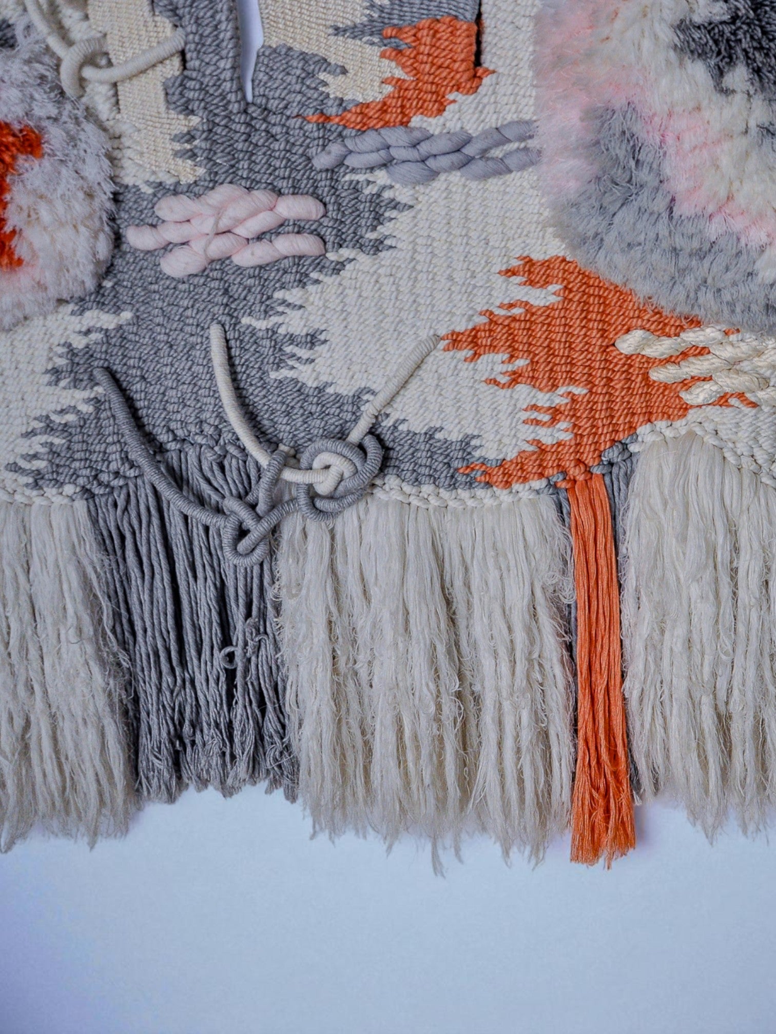 Textured macrame wall tapestry, folk art, Spain, 1970's